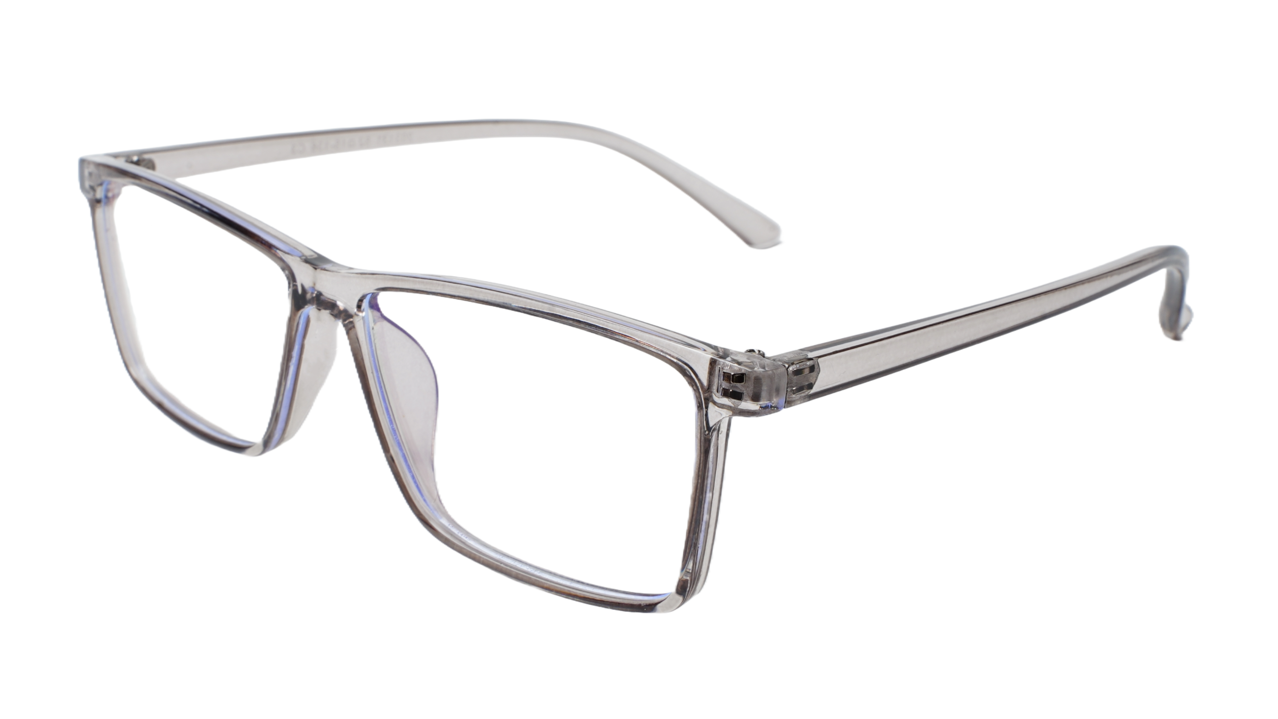 Soigné Unisex Rectangular Spectacle Frame.See Through Grey-Large