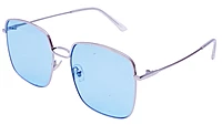 Female Oversized Square Sunglasses. Silver Color Frame. Blue Color UV Protected Flat Lens.