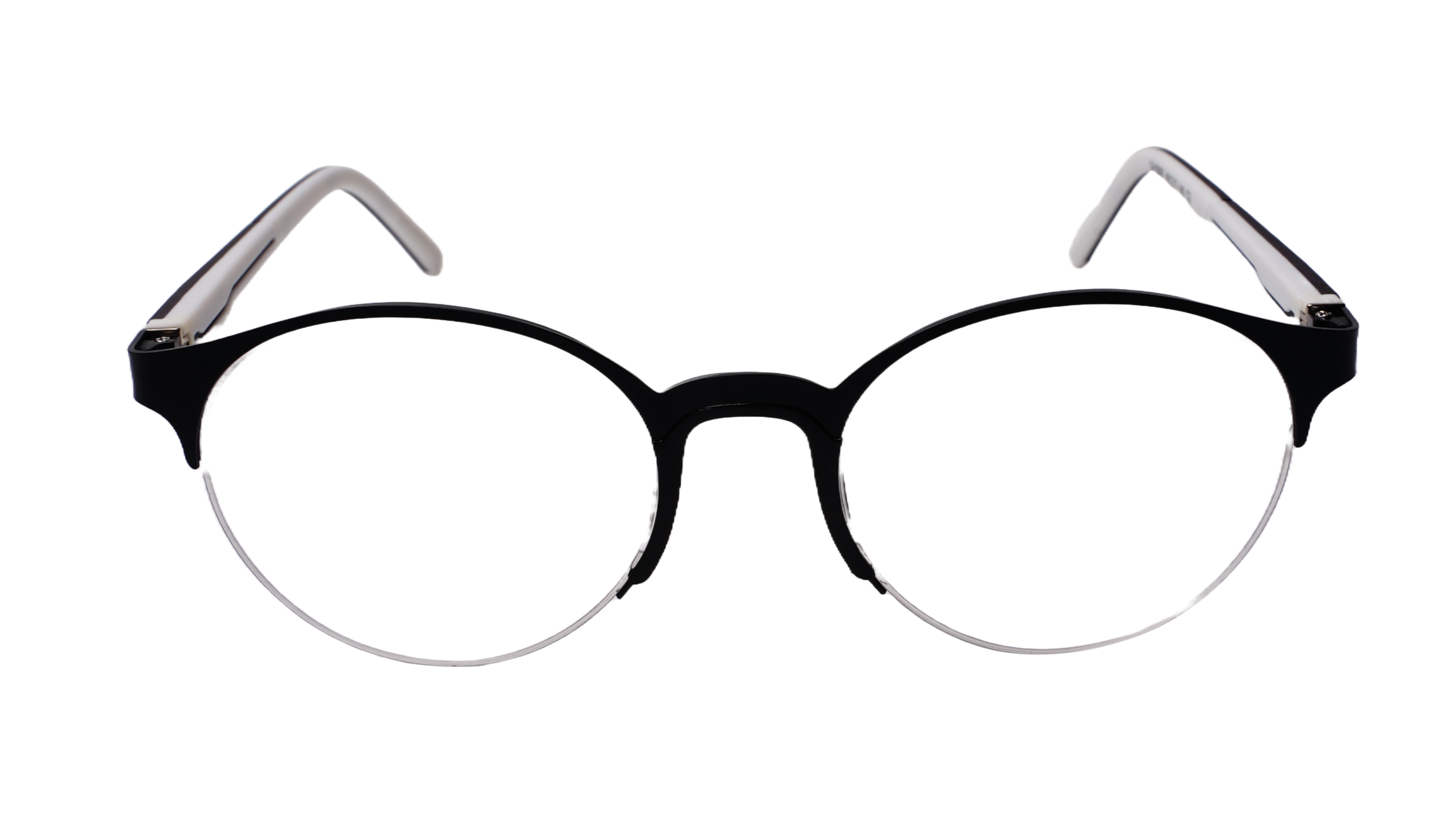 Soigné Unisex Black&White Half Rim Round Spectacle Frame-Medium