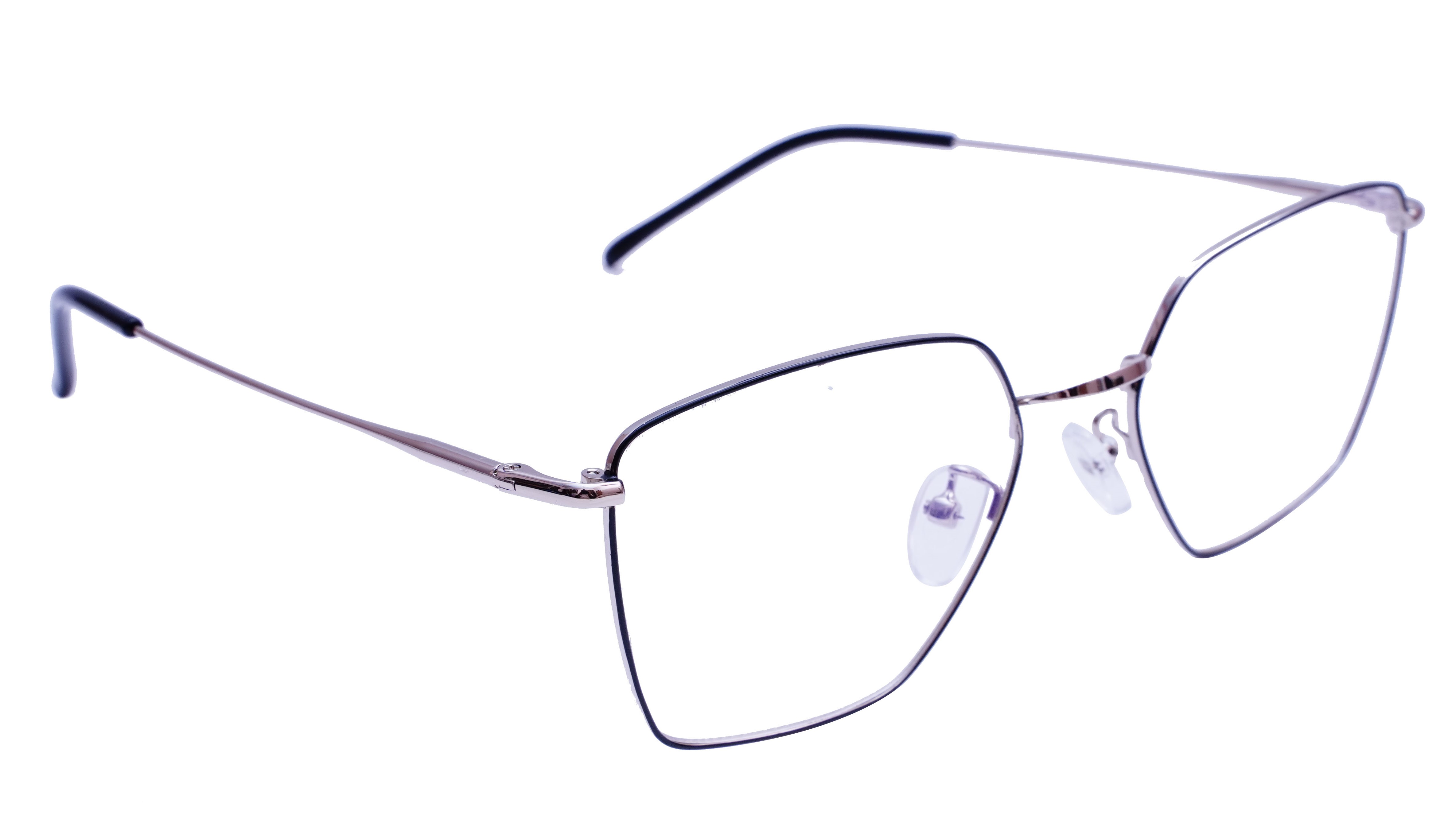 Unisex Pentagon Spectacle Frame. Silver & Black Color Frame. Transparent Color Lens