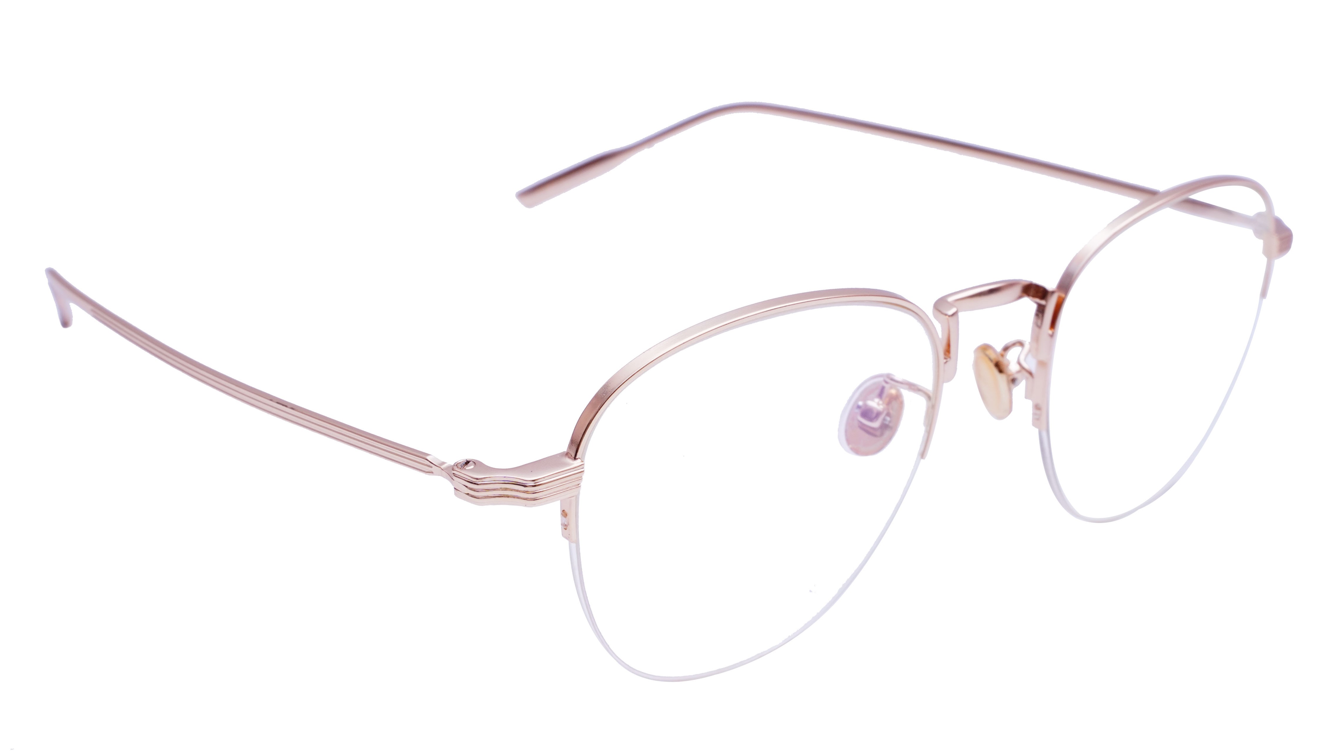 Unisex Half Rim Round Spectacle Frame. Golden Color Metal Frame.