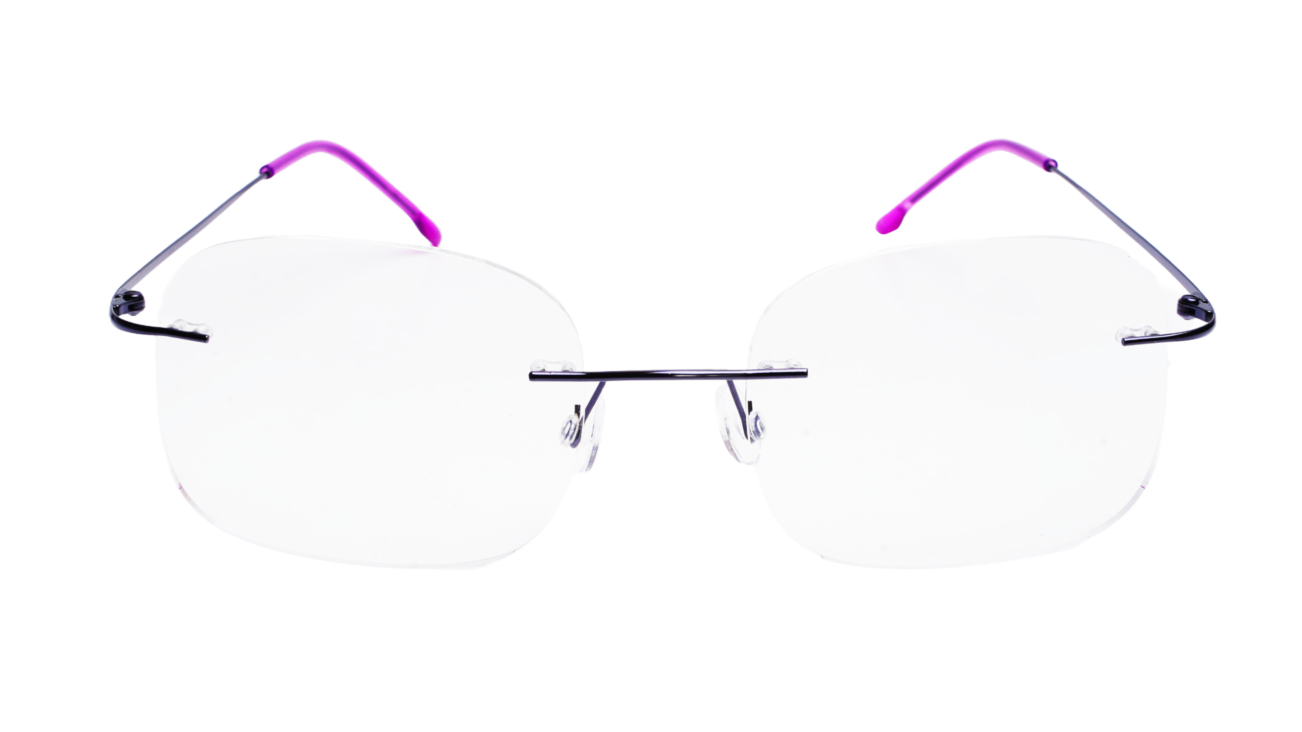 Soigné Female Square Rimless Spectacle Frame.Pink&Black