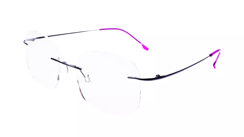 Soigné Female Square Rimless Spectacle Frame.Pink&Black