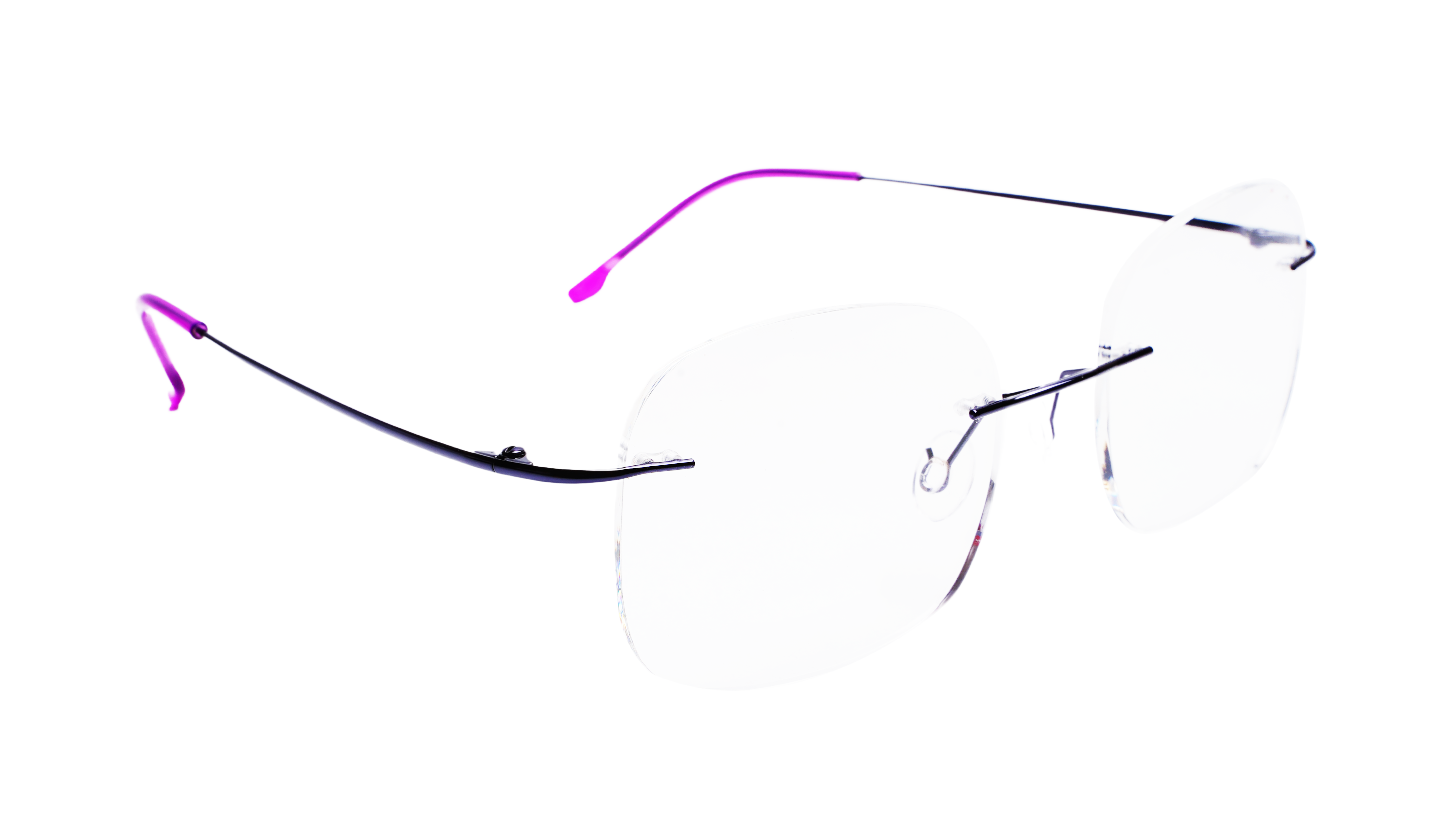Soigné Female Square Rimless Spectacle Frame.Pink&Black