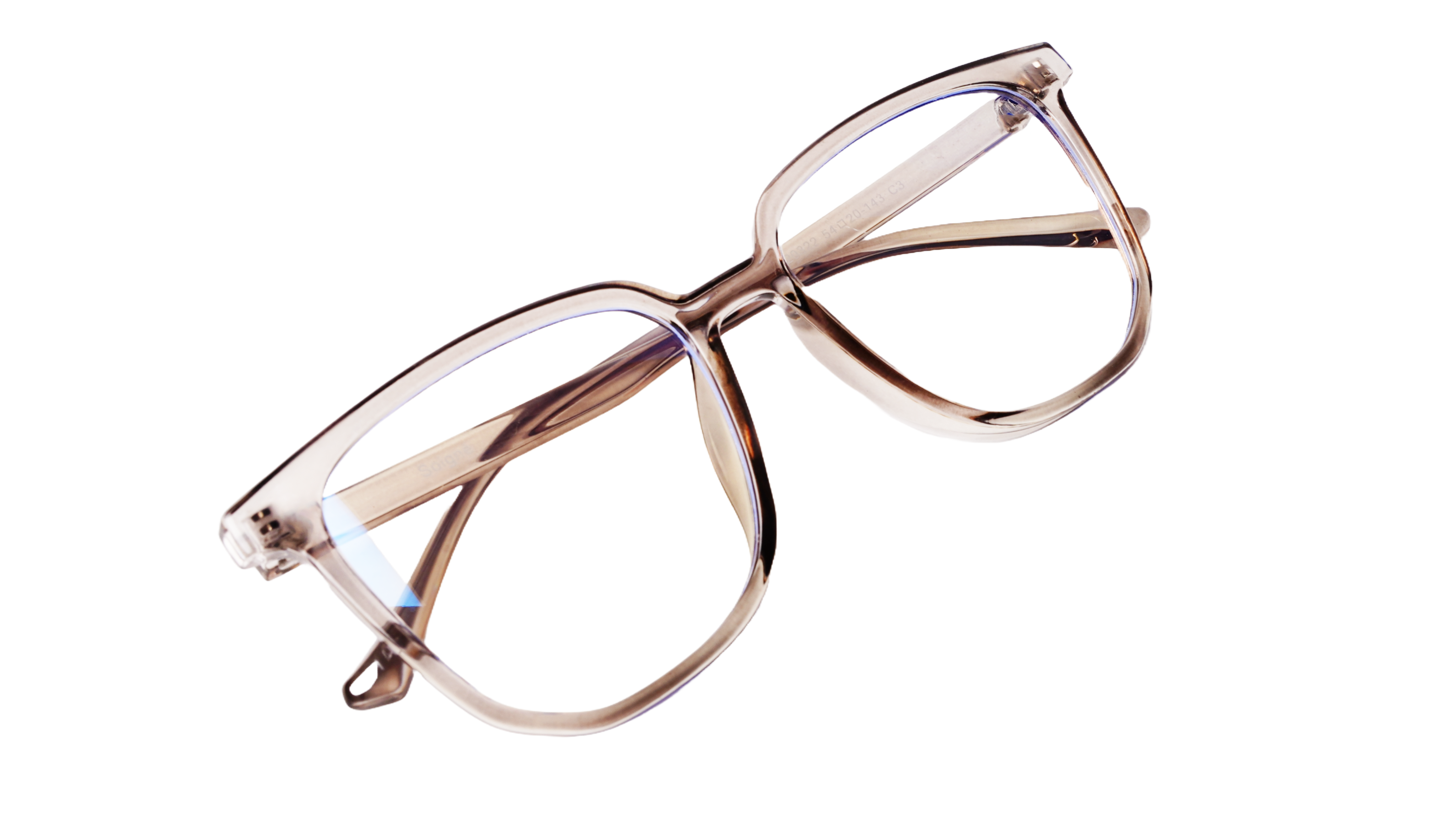 Soigné Unisex Oversized Square Spectacle Frame. See Through Gray