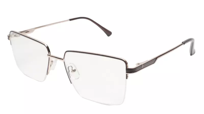 Soigné Unisex Half Rim Rectangular Spectacle Frame.Golden&Brown-Medium