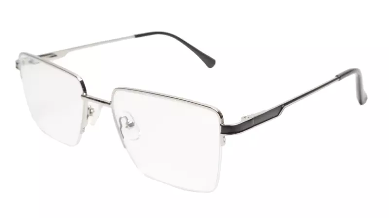 Soigné Unisex Half Rim Rectangular Spectacle Frame.Silver&Black-Medium