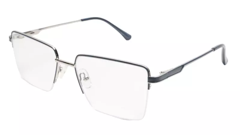 Soigné Unisex Half Rim Rectangular Spectacle Frame.Blue&Silver-Medium