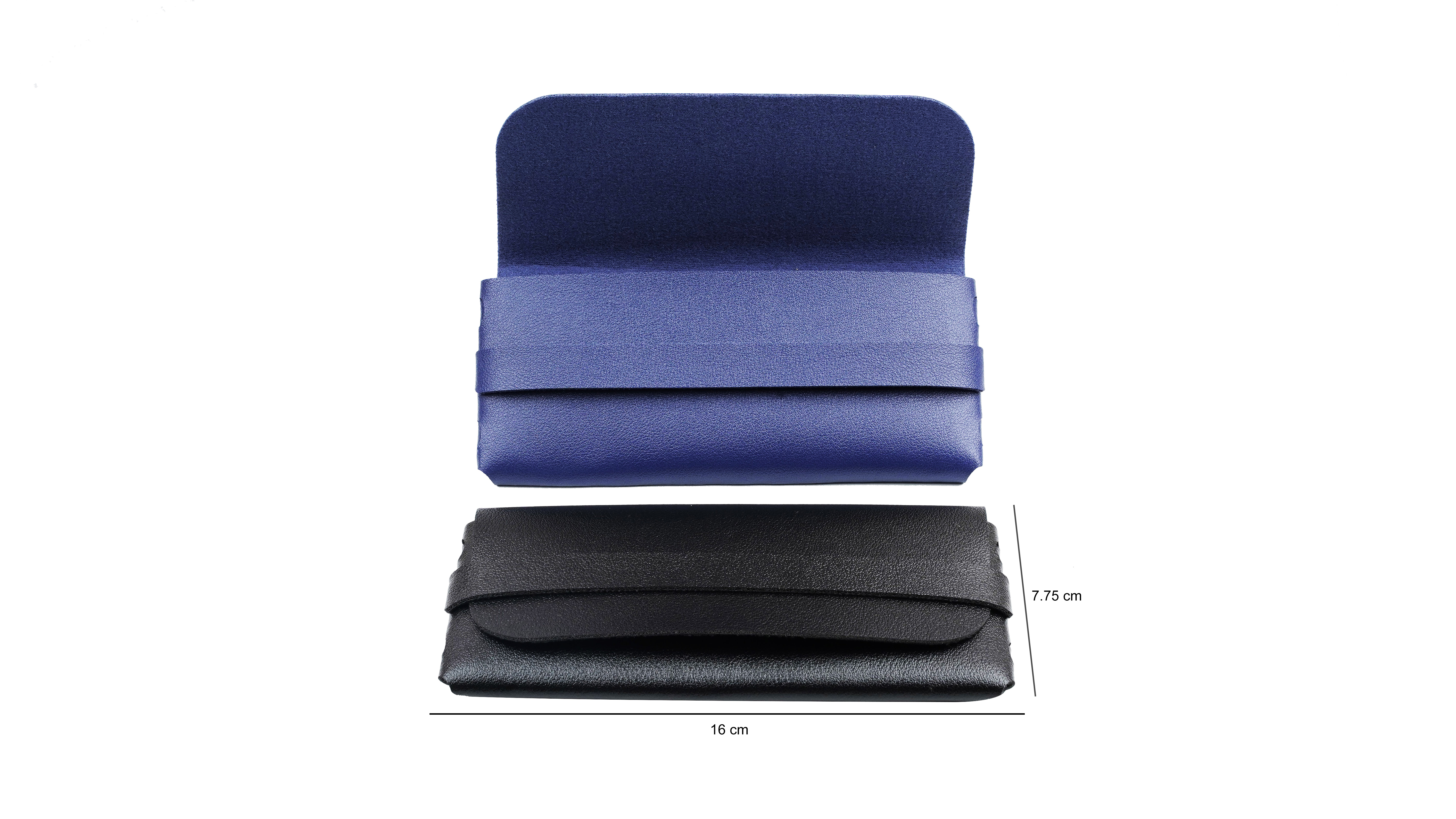 PU Leather Pouch For Sunglasses & Spectacle Frames. Shiny Blue & Shiny Black Color Pouch.