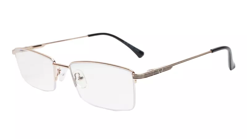 Soigné Unisex Half Rim Rectangular Spectacle Frame.Golden-Large