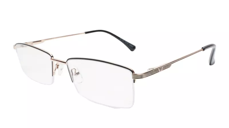 Soigné Unisex Half Rim Rectangular Spectacle Frame.Gold&Black-Large
