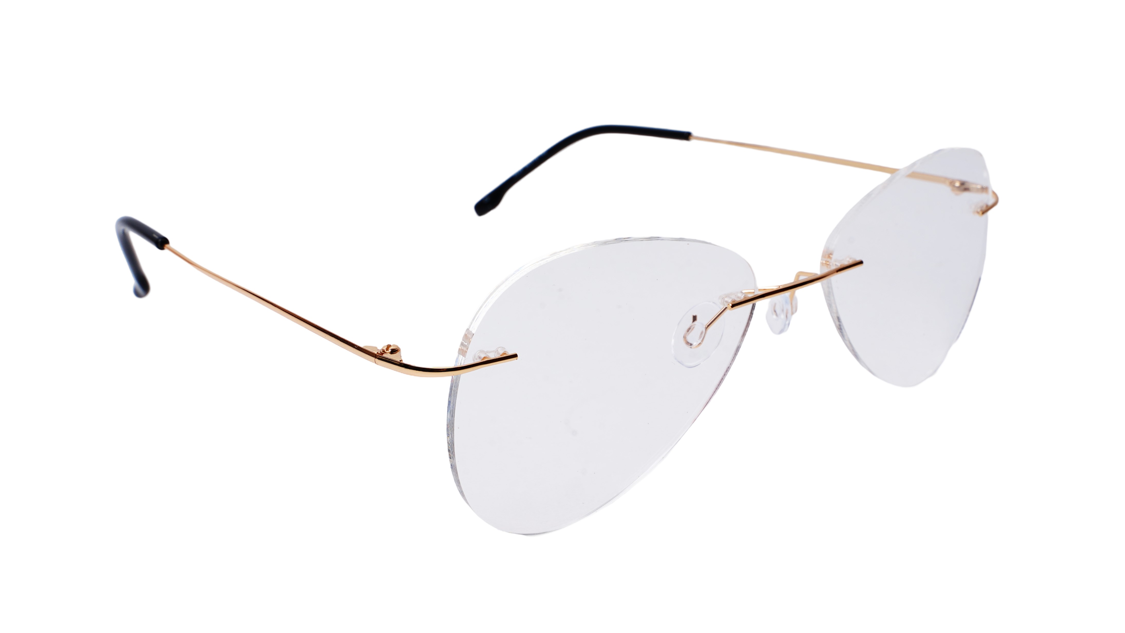 Soigné Unisex Rimless Aviator Spectacle Frame.Golden-Large