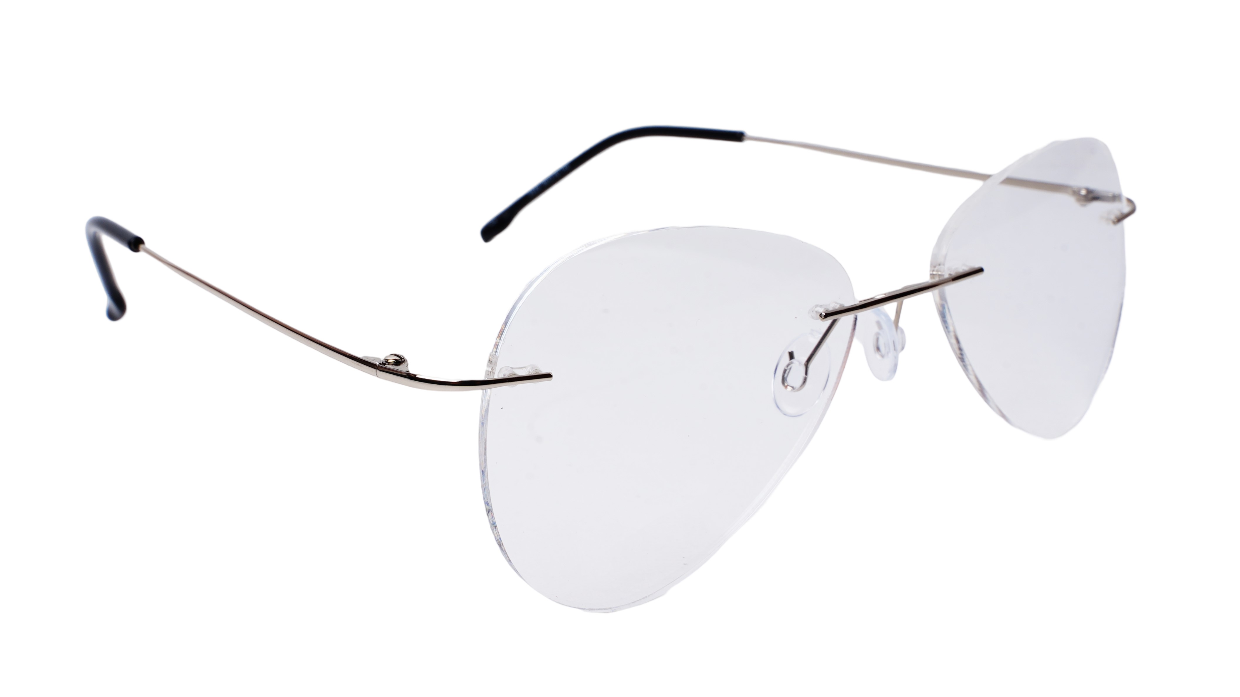 Soigné Unisex Rimless Aviator Spectacle Frame.Silver-Large