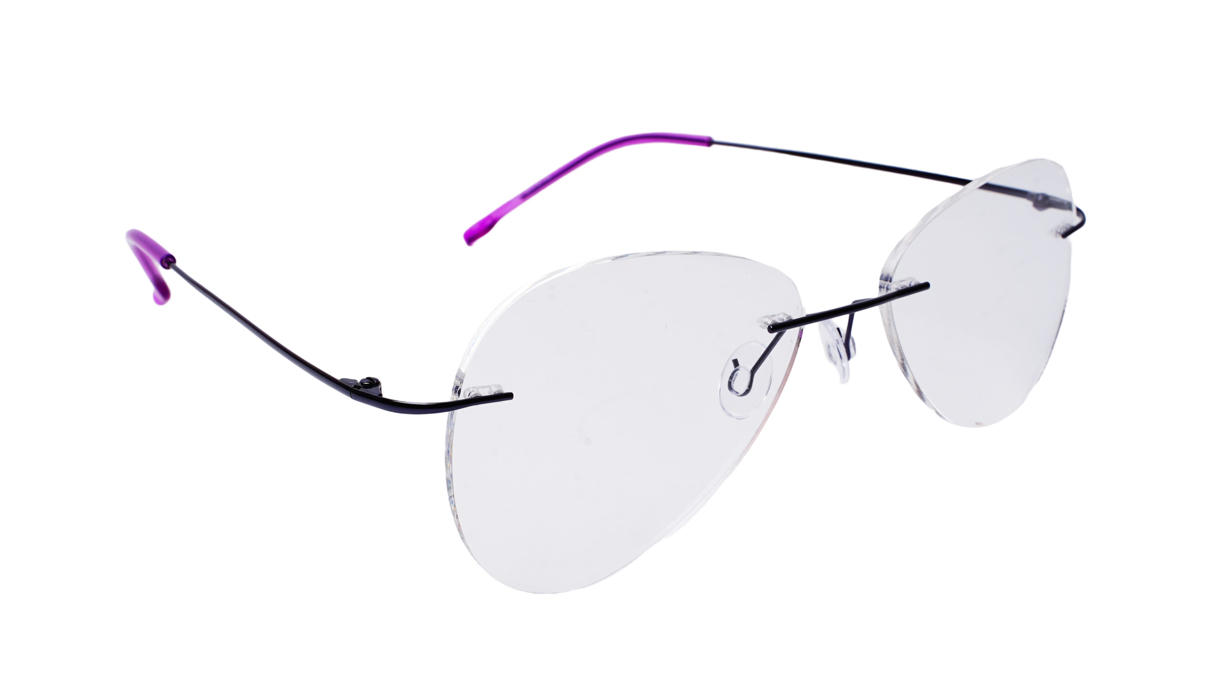 Soigné Female Rimless Aviator Spectacle Frame.Black-Large