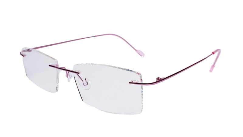 Soigné Female Rimless Rectangular Spectacle Frame.Light Pink Soigné Female Rimless Rectangular Spectacle Frame.Light Pink