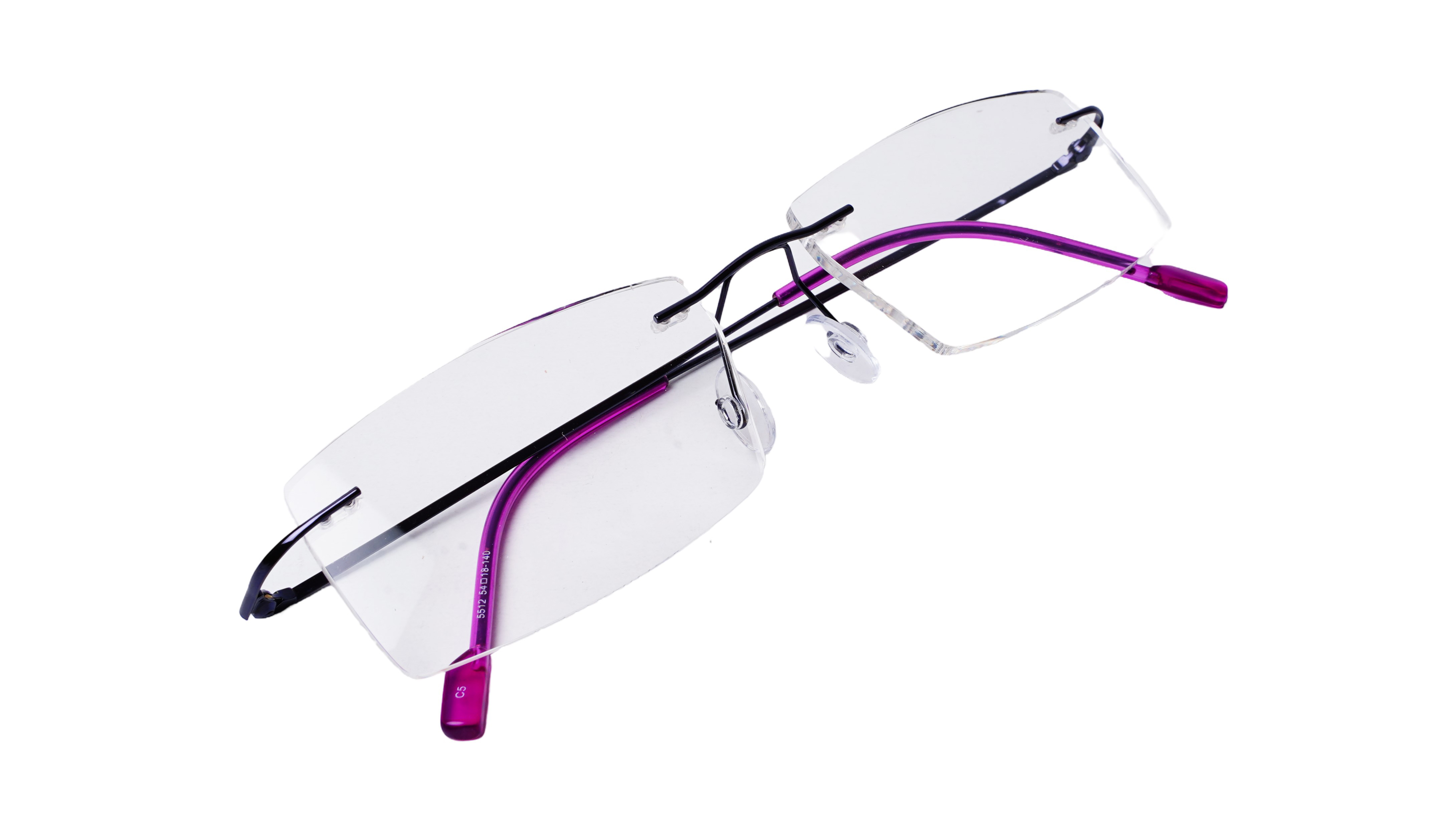 Soigné Female Rimless Rectangular Spectacle Frame.Black&Pink