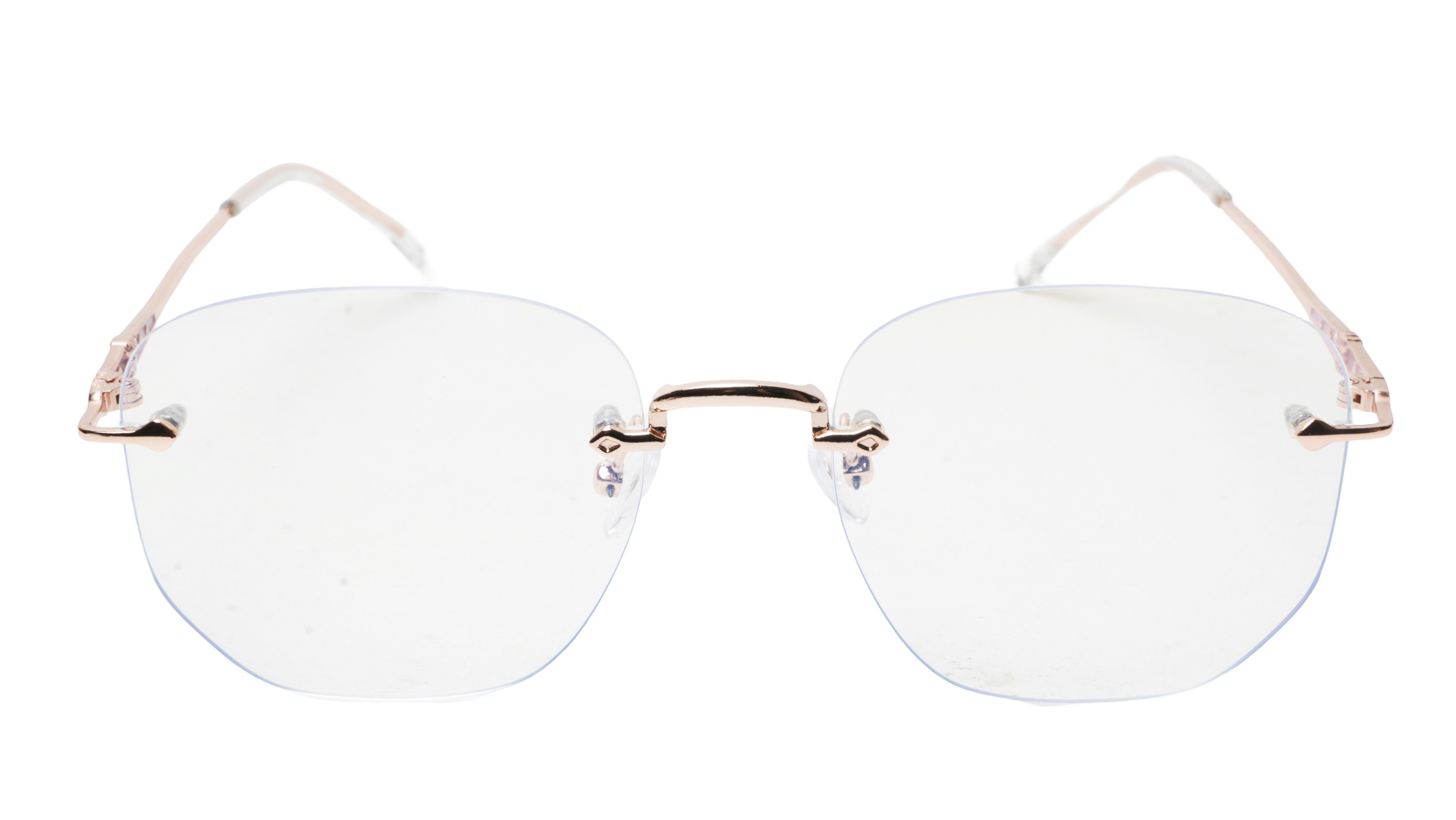 Soigné Unisex Square Rimless Spectacle Frame.Rose Gold-Medium Soigné Unisex Square Rimless Spectacle Frame.Rose Gold-Medium