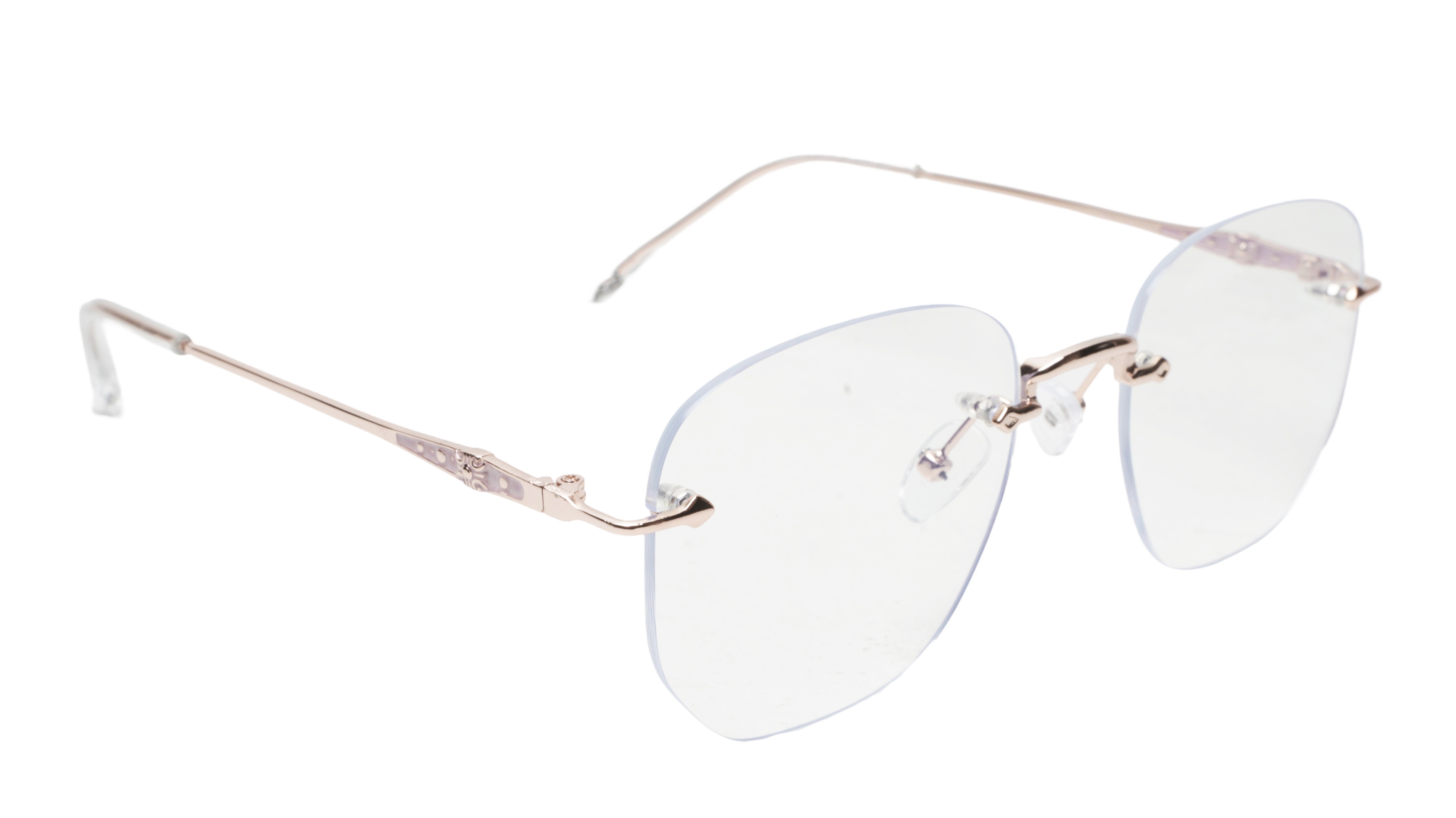 Soigné Unisex Square Rimless Spectacle Frame.Rose Gold-Medium Soigné Unisex Square Rimless Spectacle Frame.Rose Gold-Medium