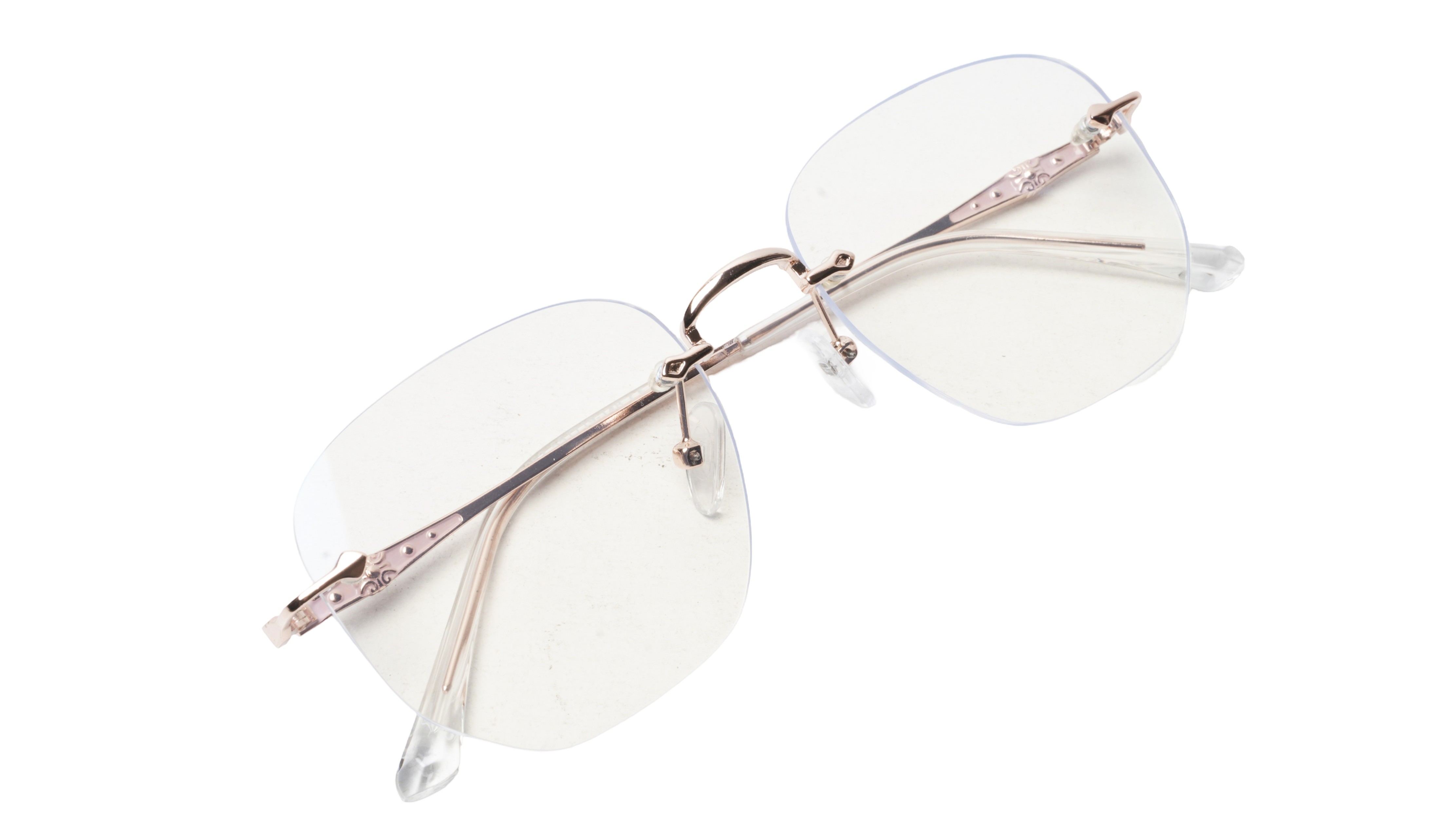 Soigné Unisex Square Rimless Spectacle Frame.Rose Gold-Medium Soigné Unisex Square Rimless Spectacle Frame.Rose Gold-Medium
