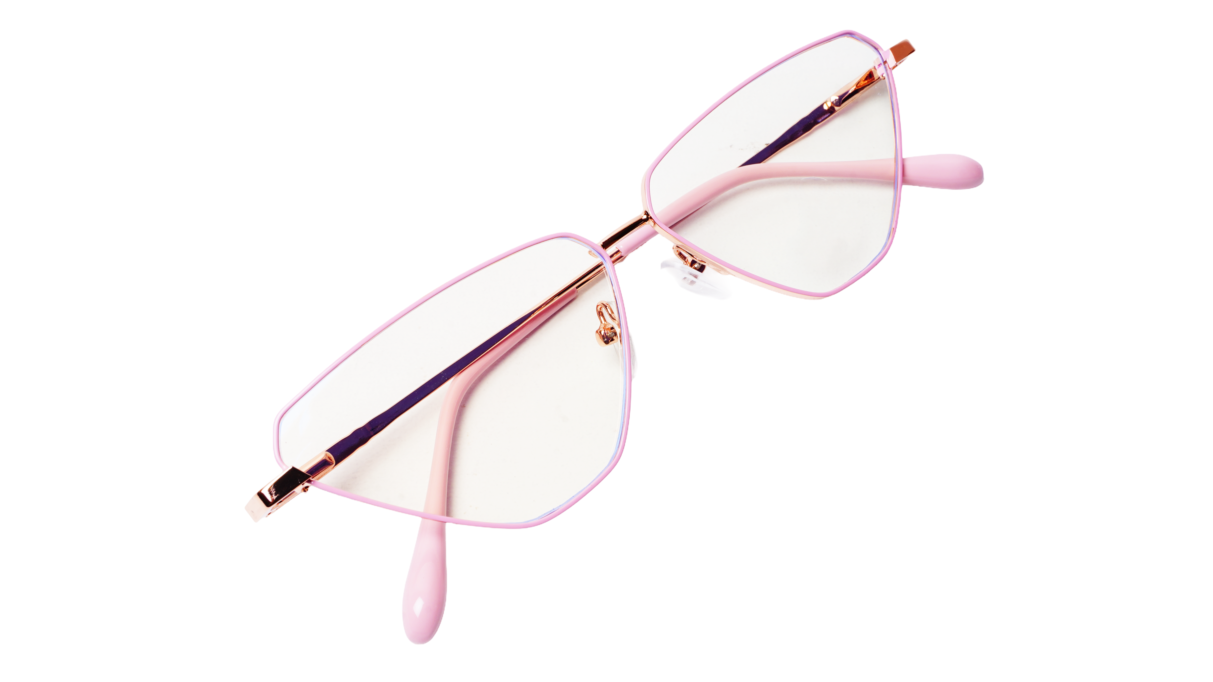 Soigné Female Large Cat Eye Spectacle Frame.Pink&Gold Metal Frame