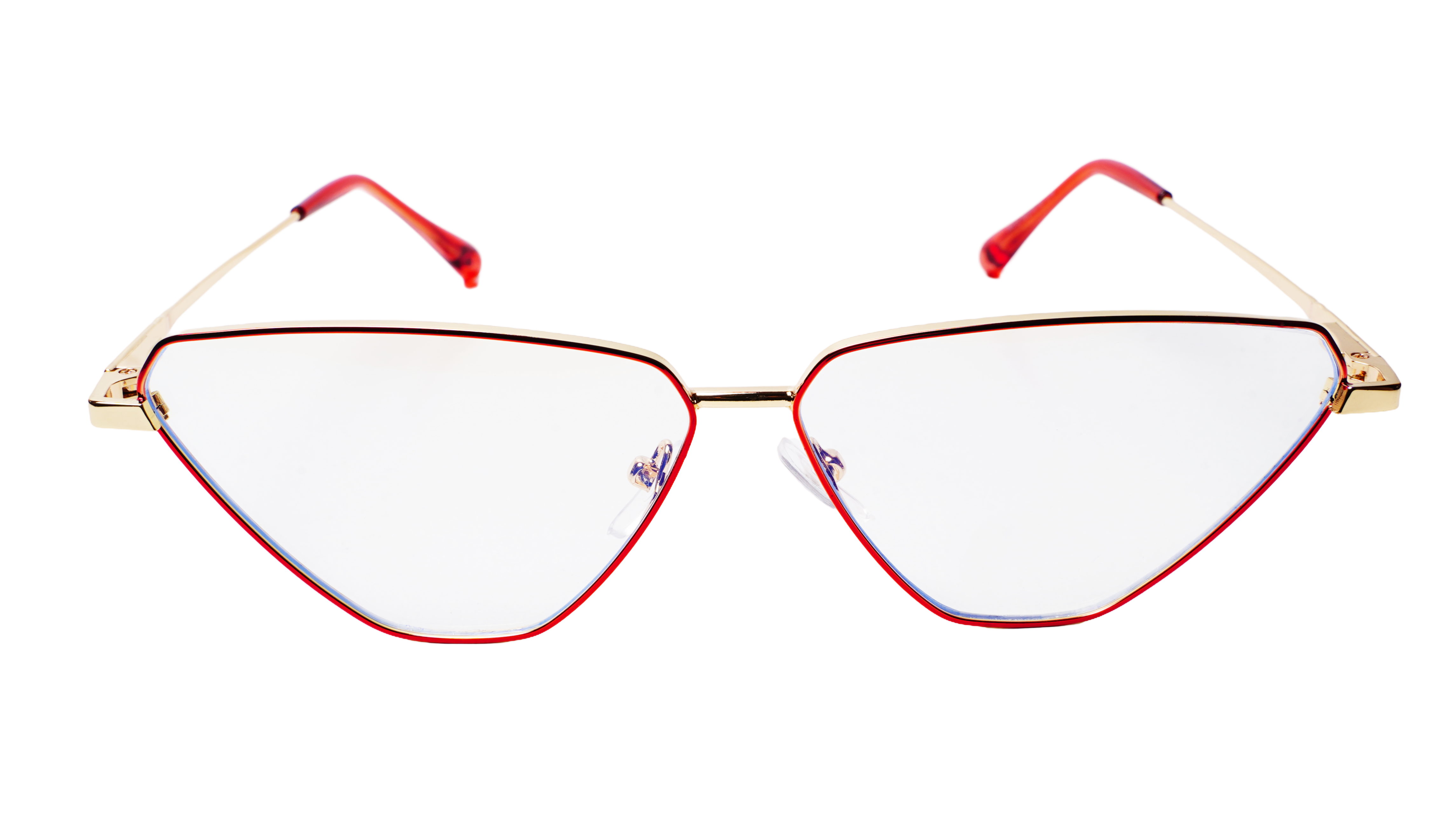 Soigné Female Large Cat Eye Spectacle Frame.Red&Gold Metal Frame