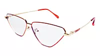 Soigné Female Large Cat Eye Spectacle Frame.Red&Gold Metal Frame