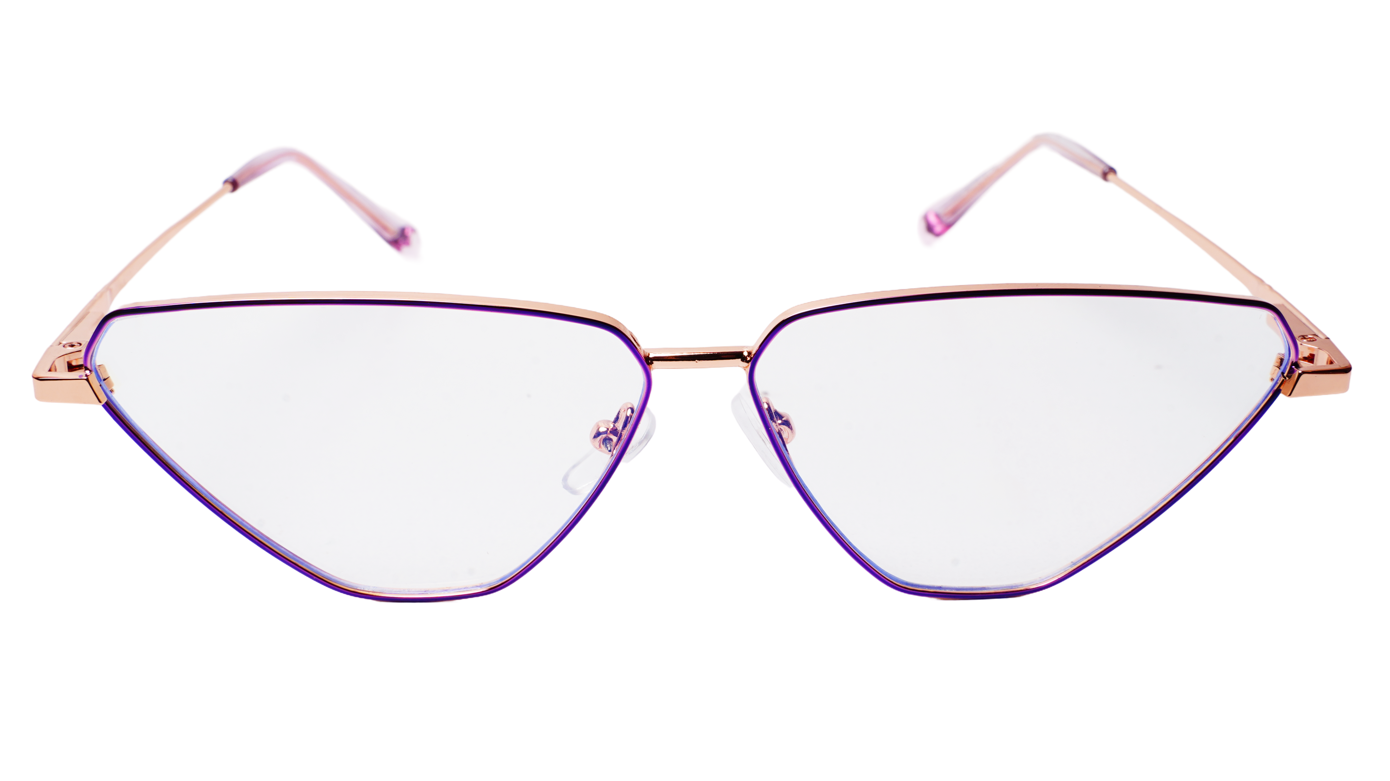 Soigné Female Large Cat Eye Spectacle Frame.Purple&Gold Metal Frame