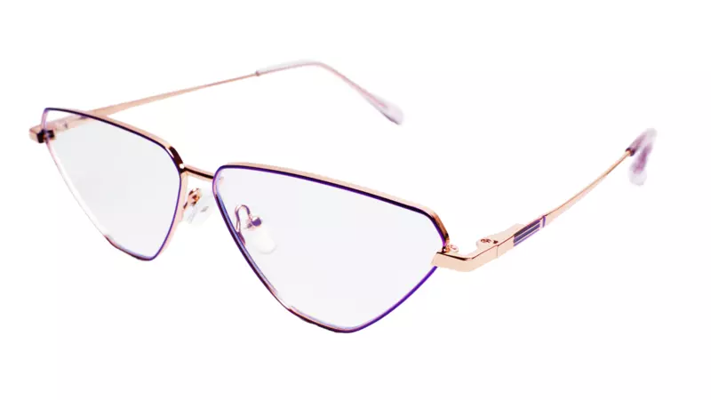 Soigné Female Large Cat Eye Spectacle Frame.Purple&Gold Metal Frame