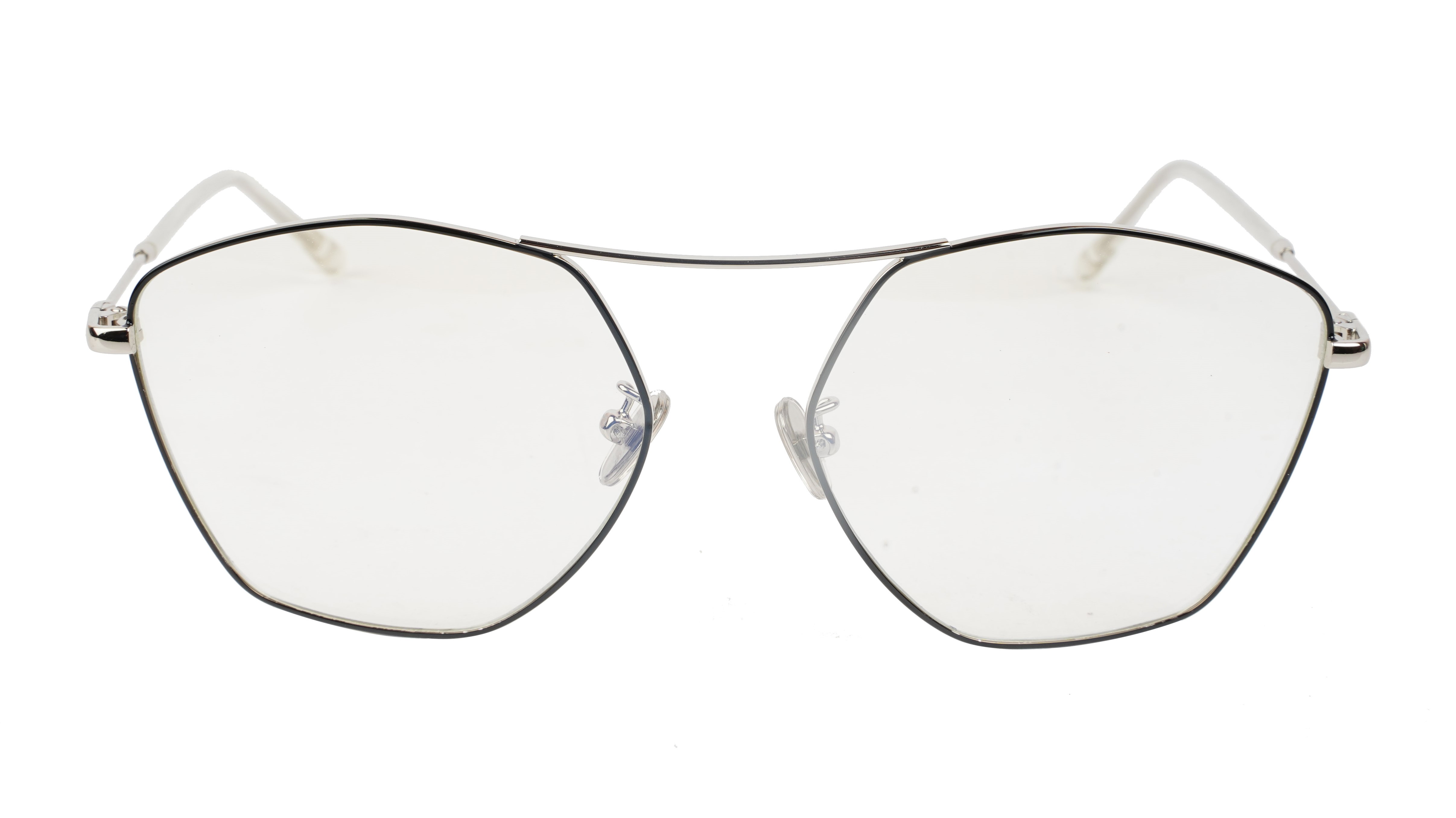 Unisex Large Pentagon Spectacle Frame. Silver & Black Frame