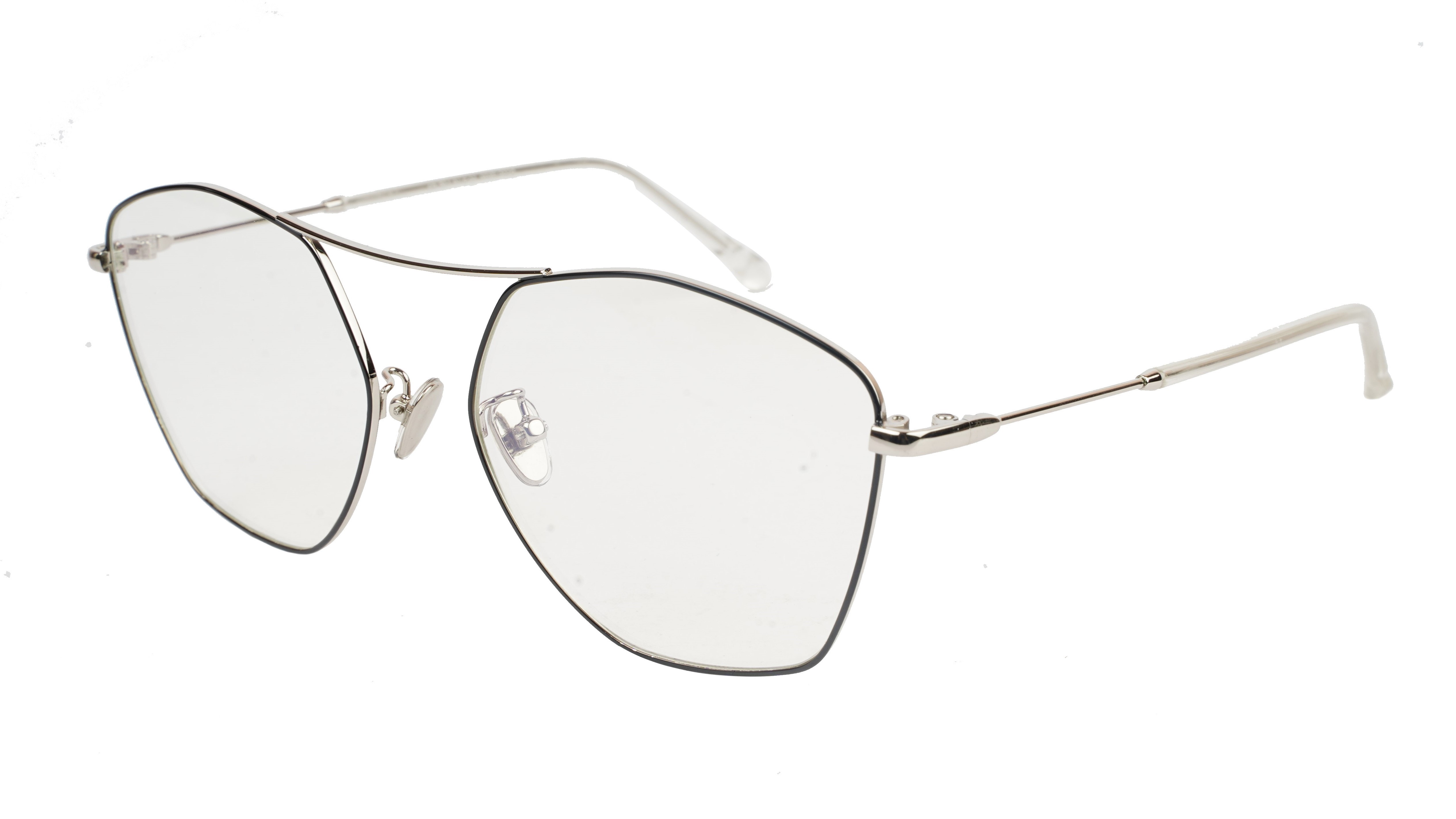 Unisex Large Pentagon Spectacle Frame. Silver & Black Frame