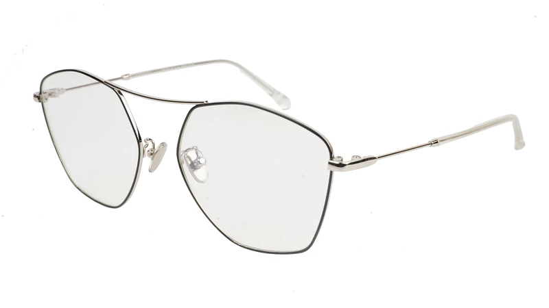 Unisex Large Pentagon Spectacle Frame. Silver & Black Frame