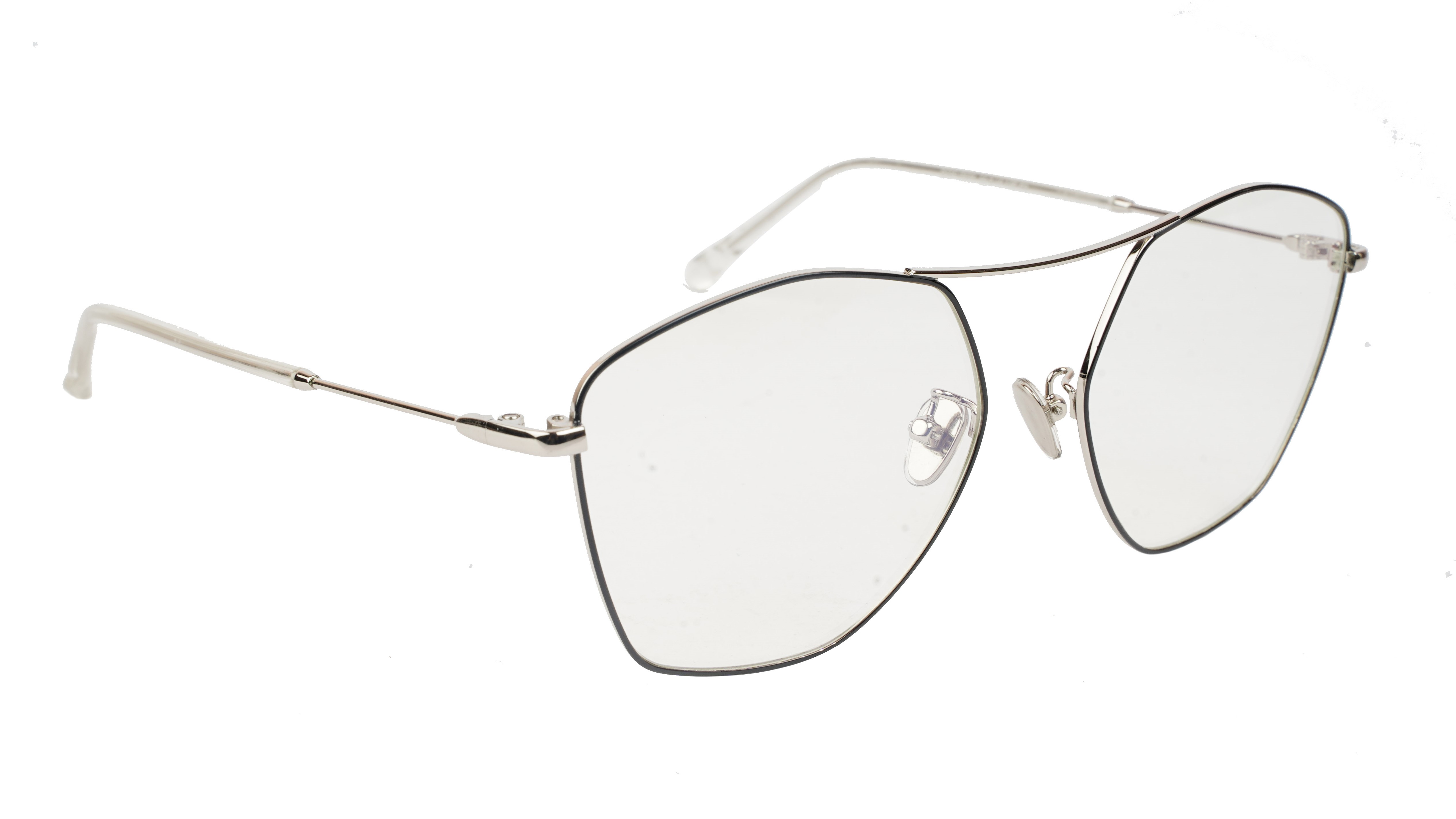 Unisex Large Pentagon Spectacle Frame. Silver & Black Frame