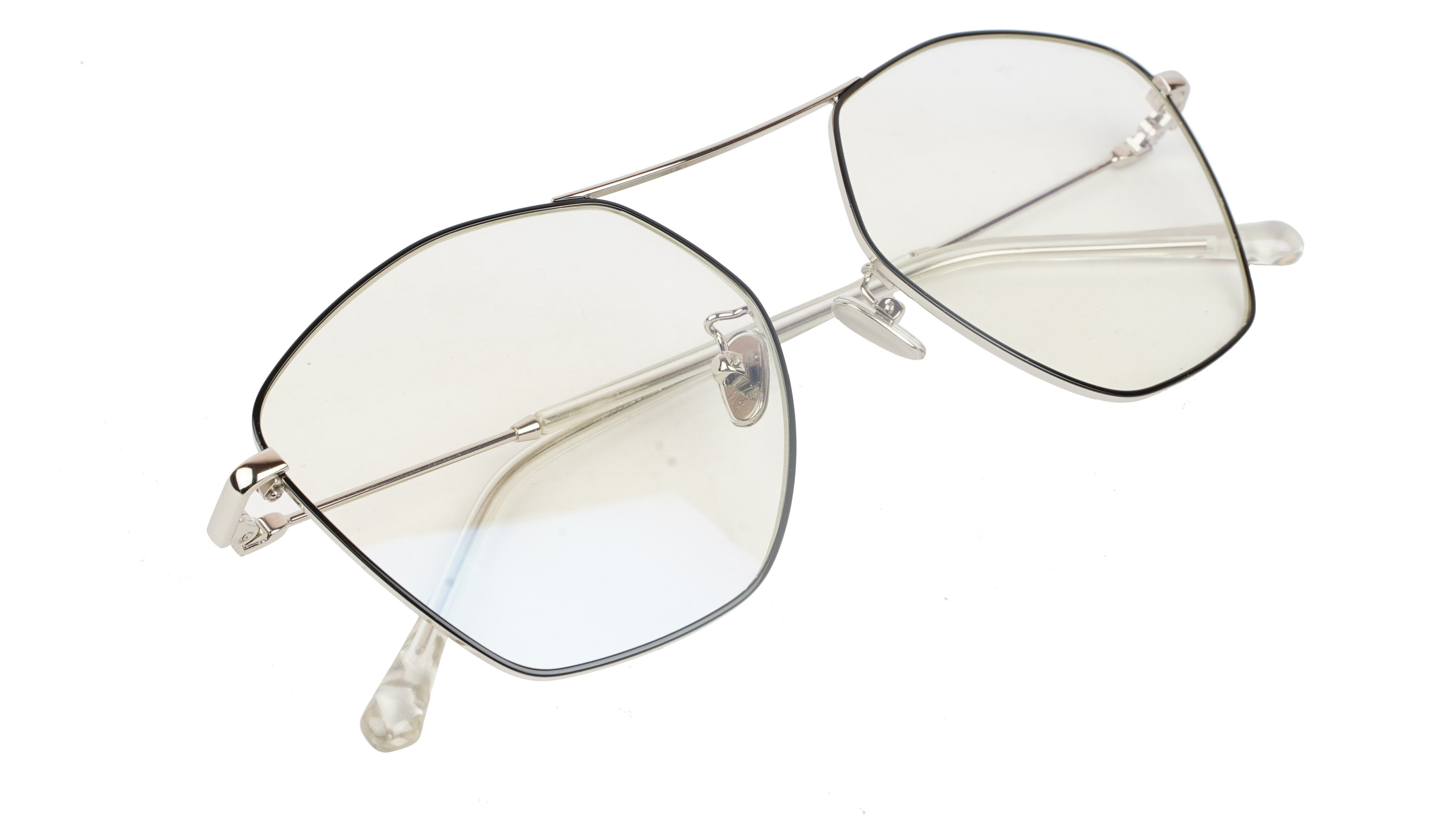 Unisex Large Pentagon Spectacle Frame. Silver & Black Frame