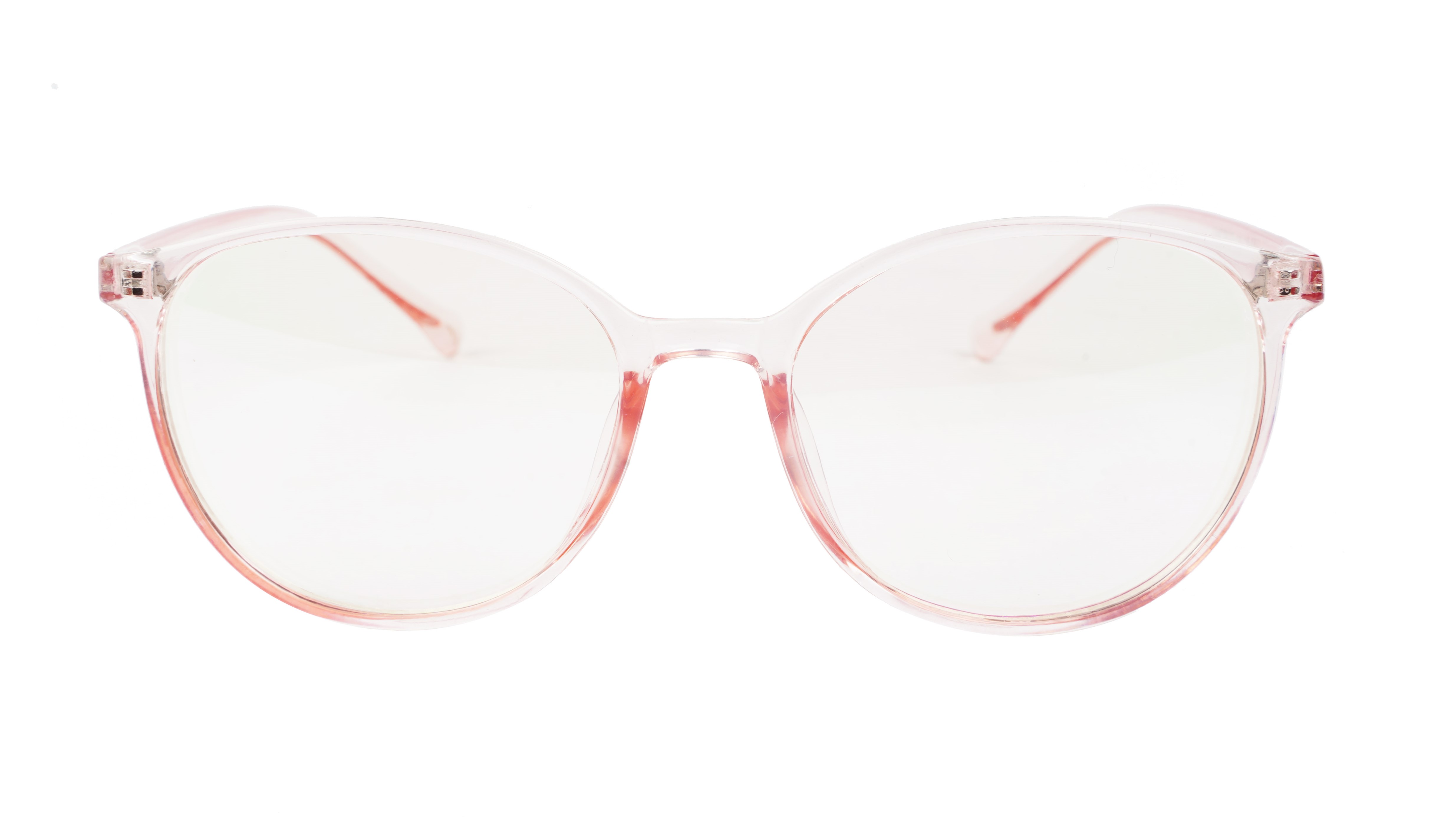 Female Oversize Round Spectacle Frame. See Through Light Pink Frame