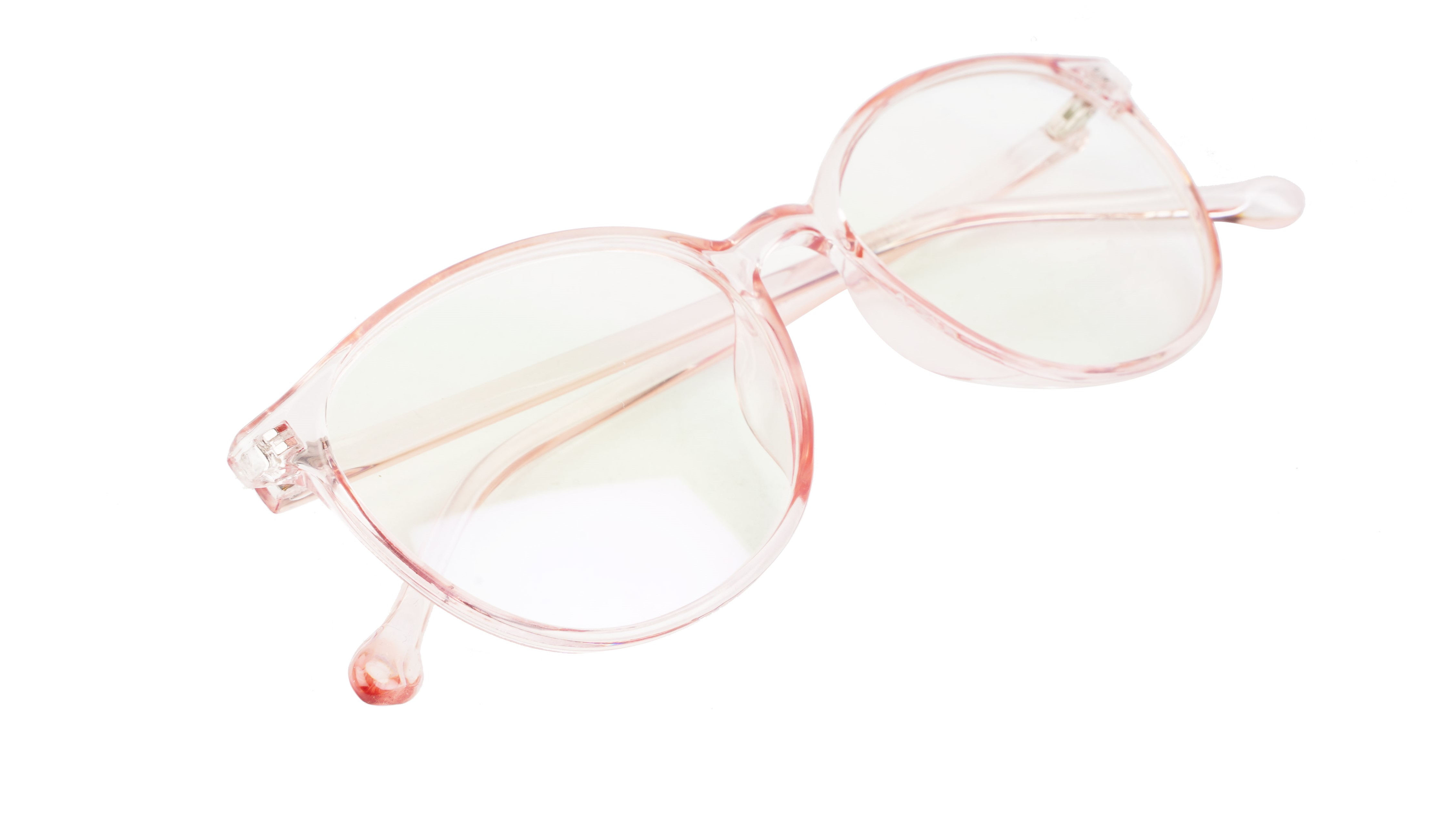 Female Oversize Round Spectacle Frame. See Through Light Pink Frame