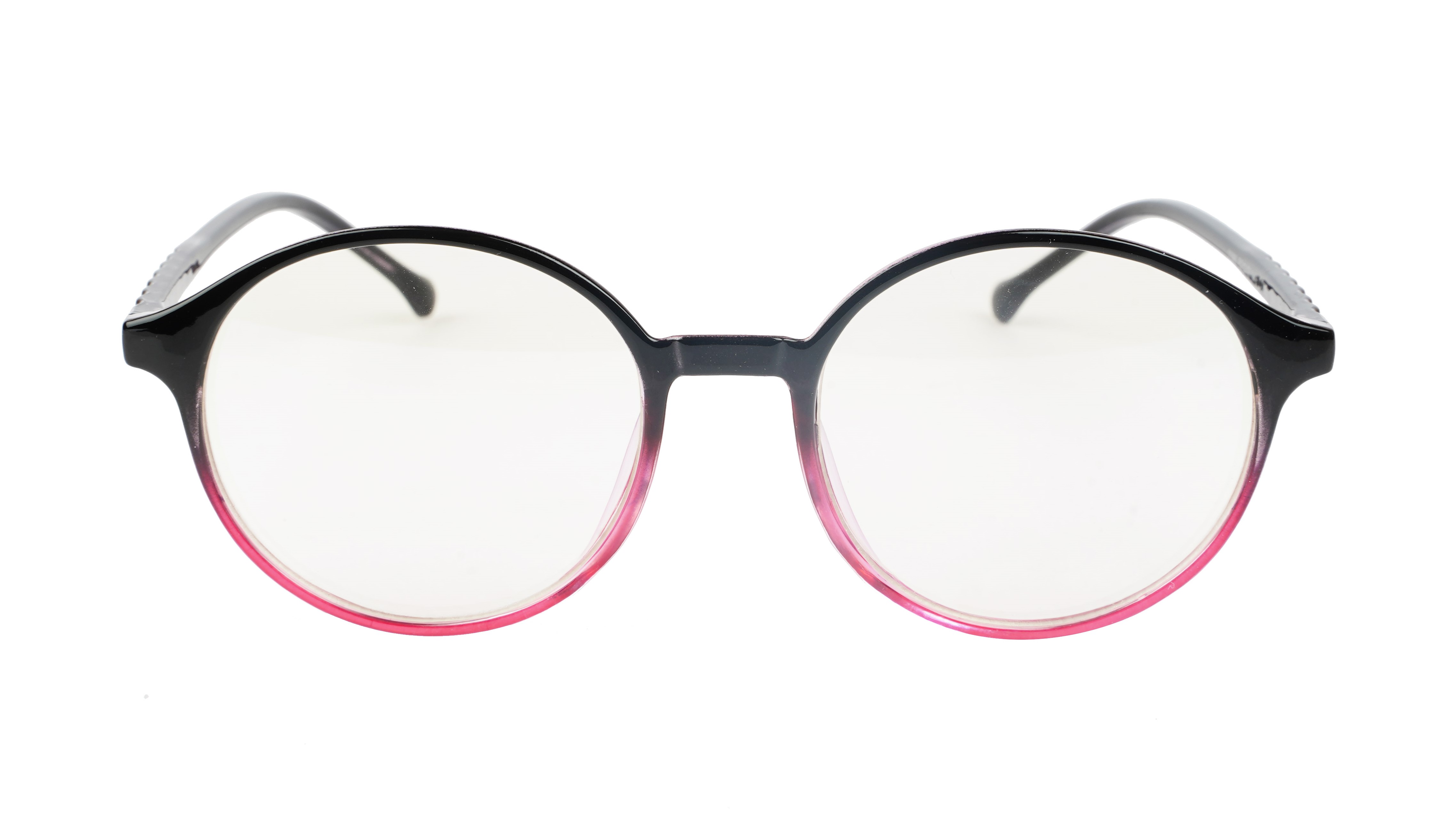 Female Oversize Round Spectacle Frame. Black & Pink Frame