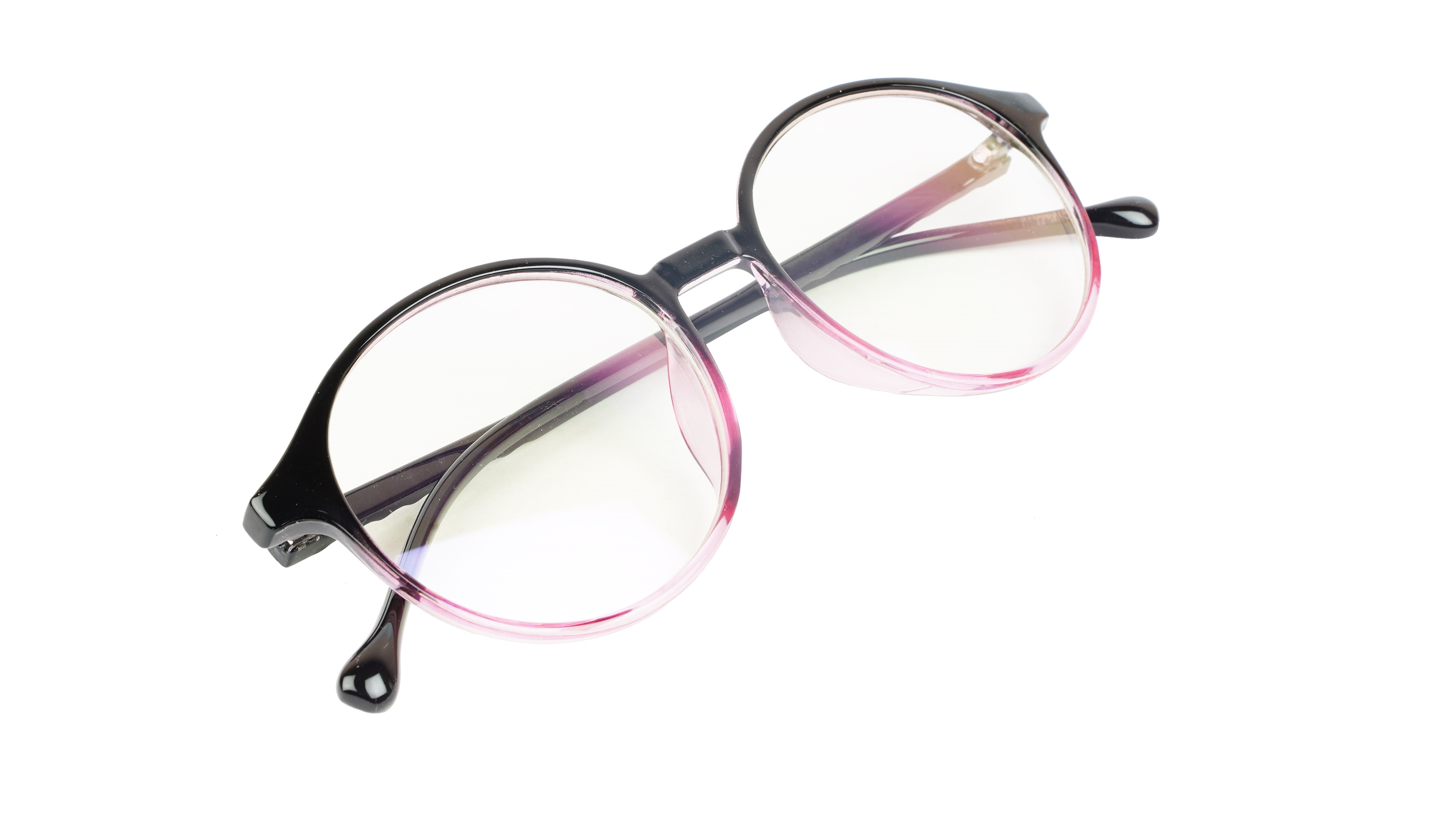 Female Oversize Round Spectacle Frame. Black & Pink Frame