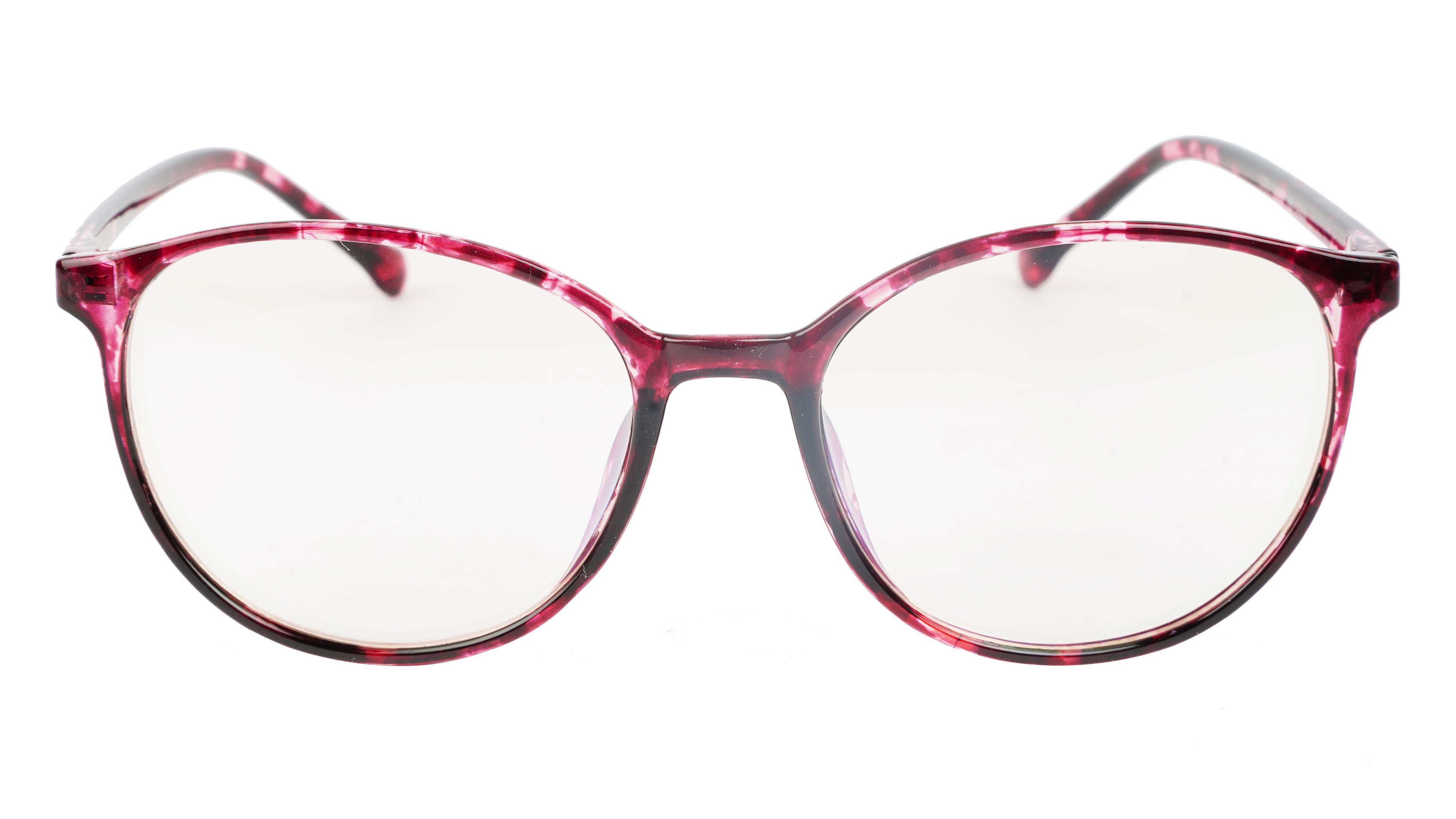 Unisex Oversized Round Spectacle Frame. Red & Transparent Frame