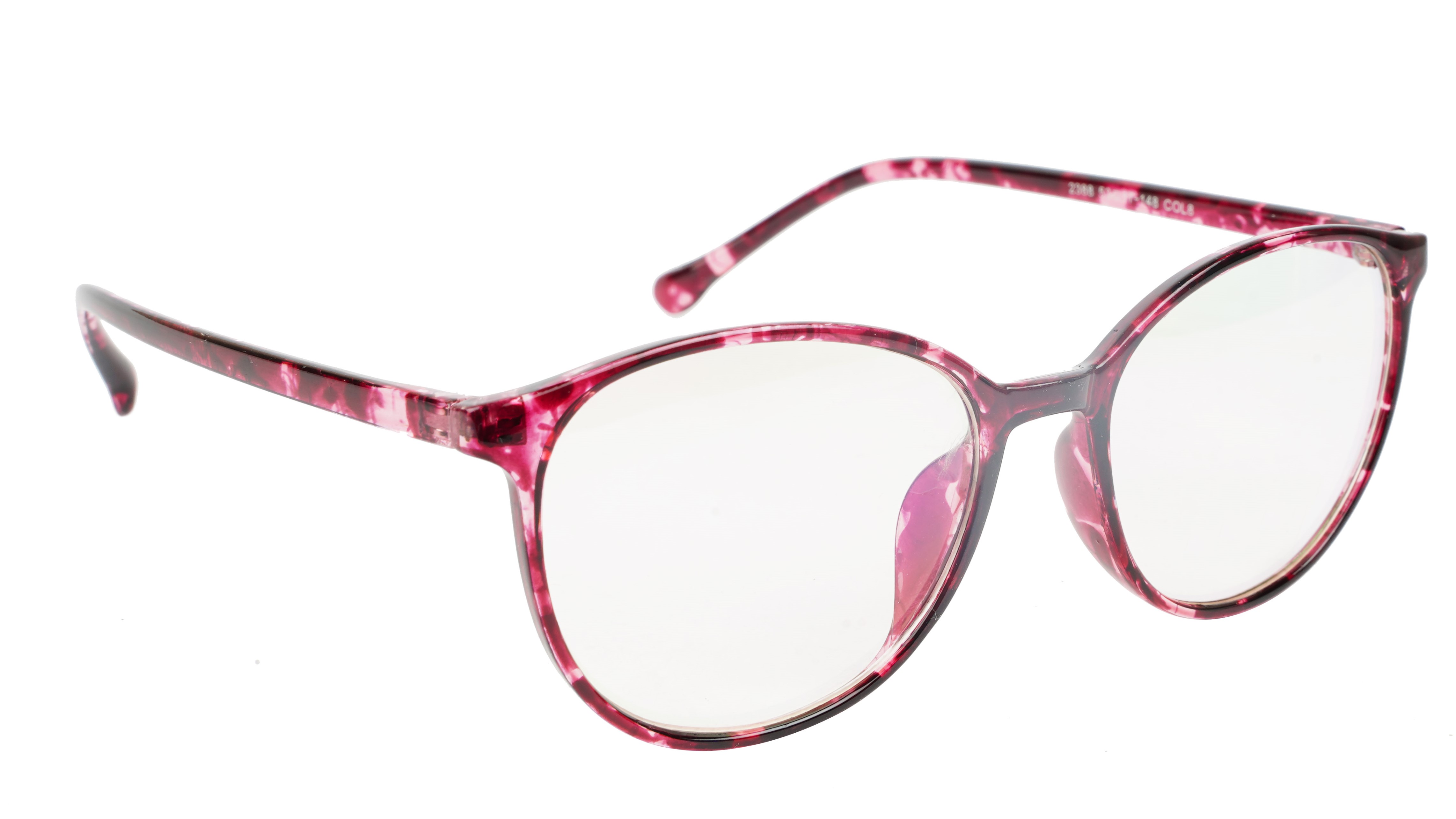 Unisex Oversized Round Spectacle Frame. Red & Transparent Frame