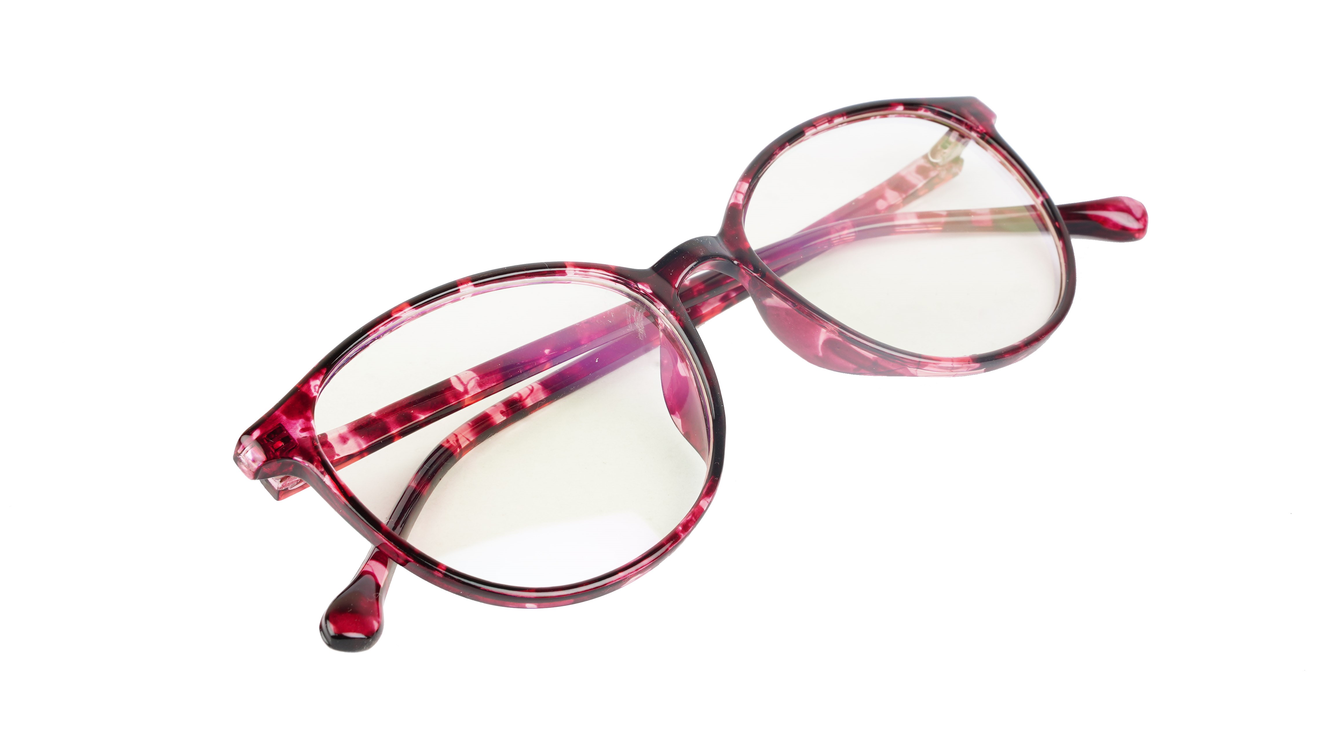 Unisex Oversized Round Spectacle Frame. Red & Transparent Frame