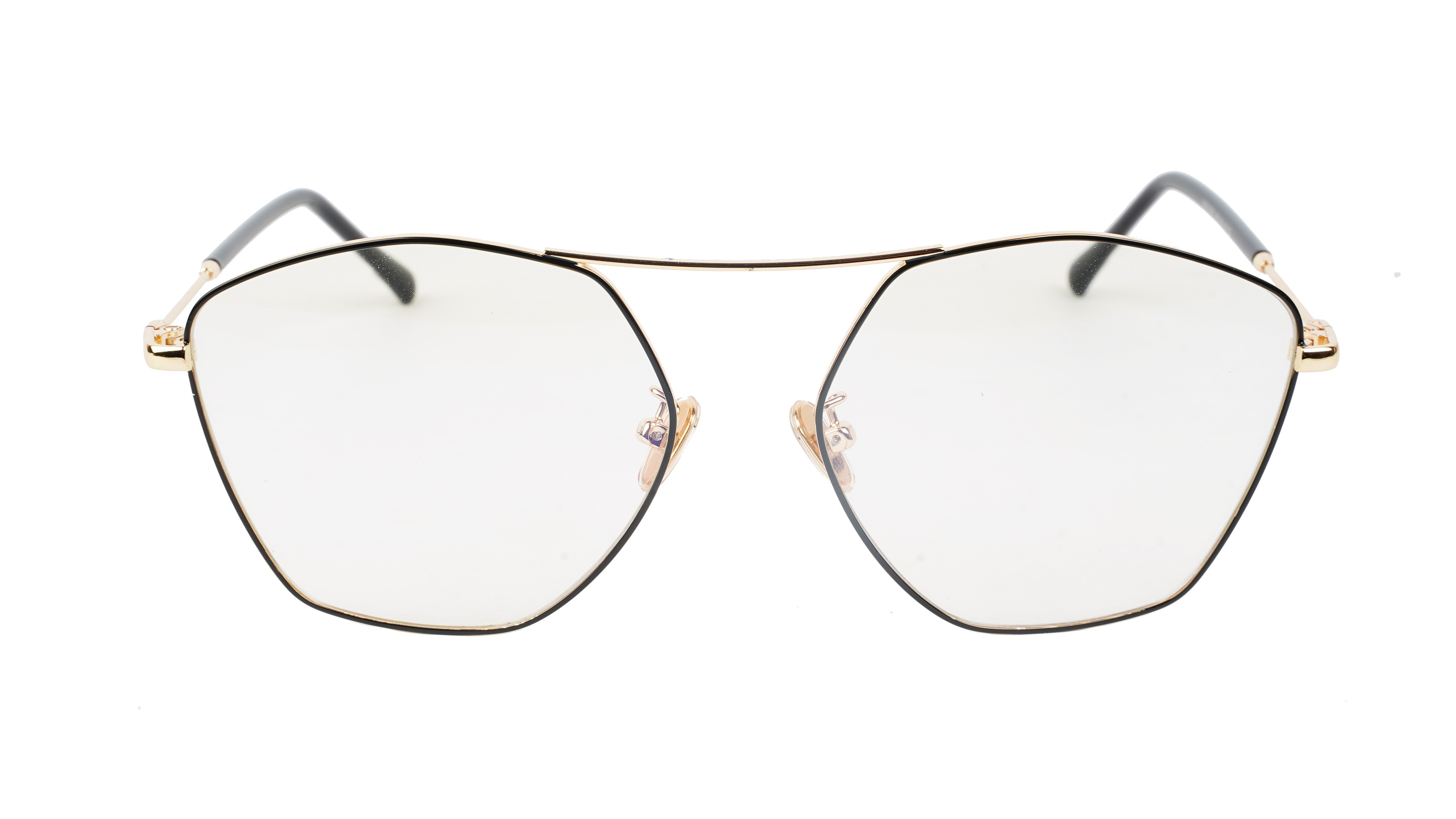 Unisex Large Pentagon Spectacle Frame. Gold & Black Frame