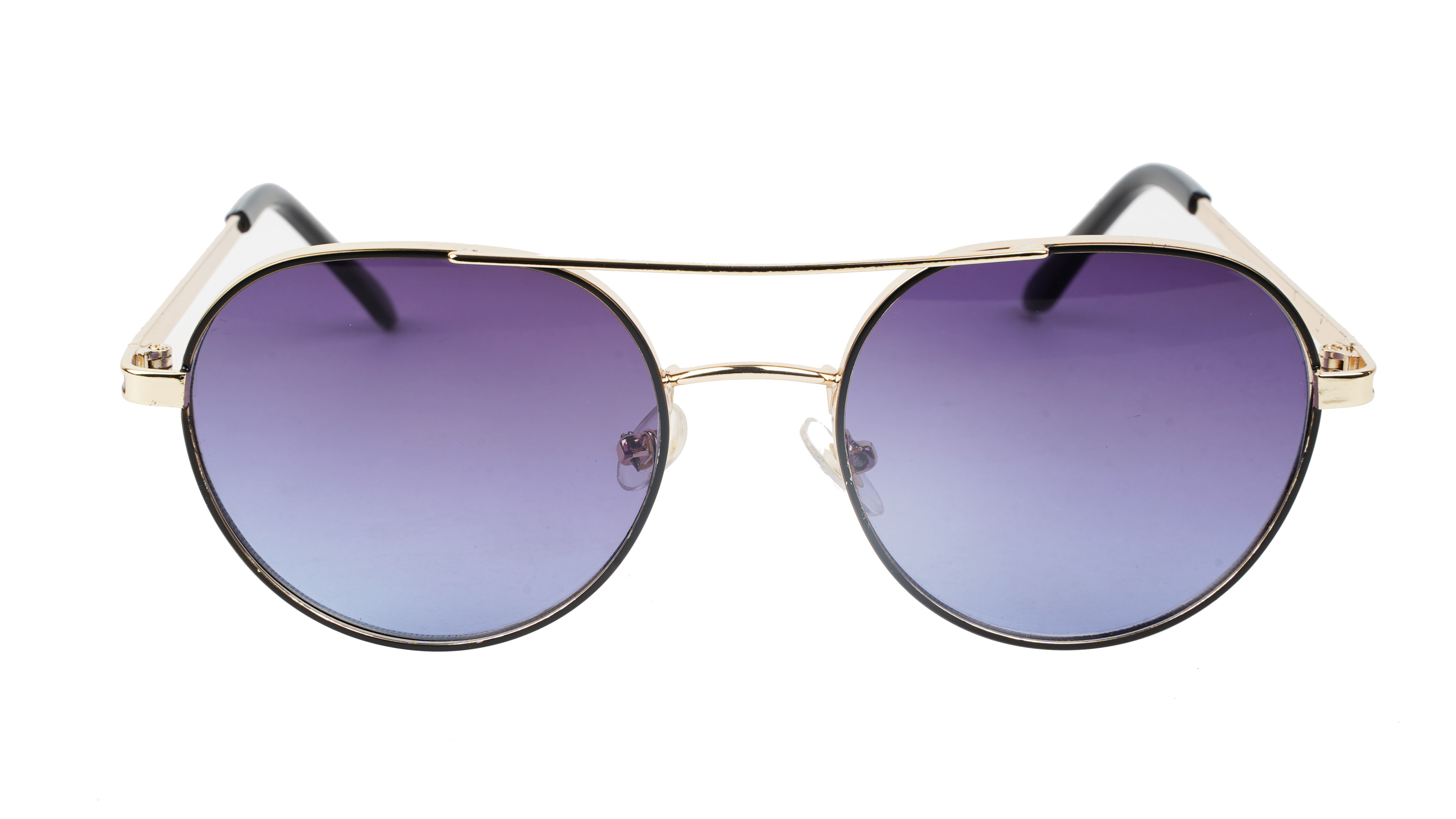 Unisex Small Round Sunglasses. Golden & Black Metal Frame