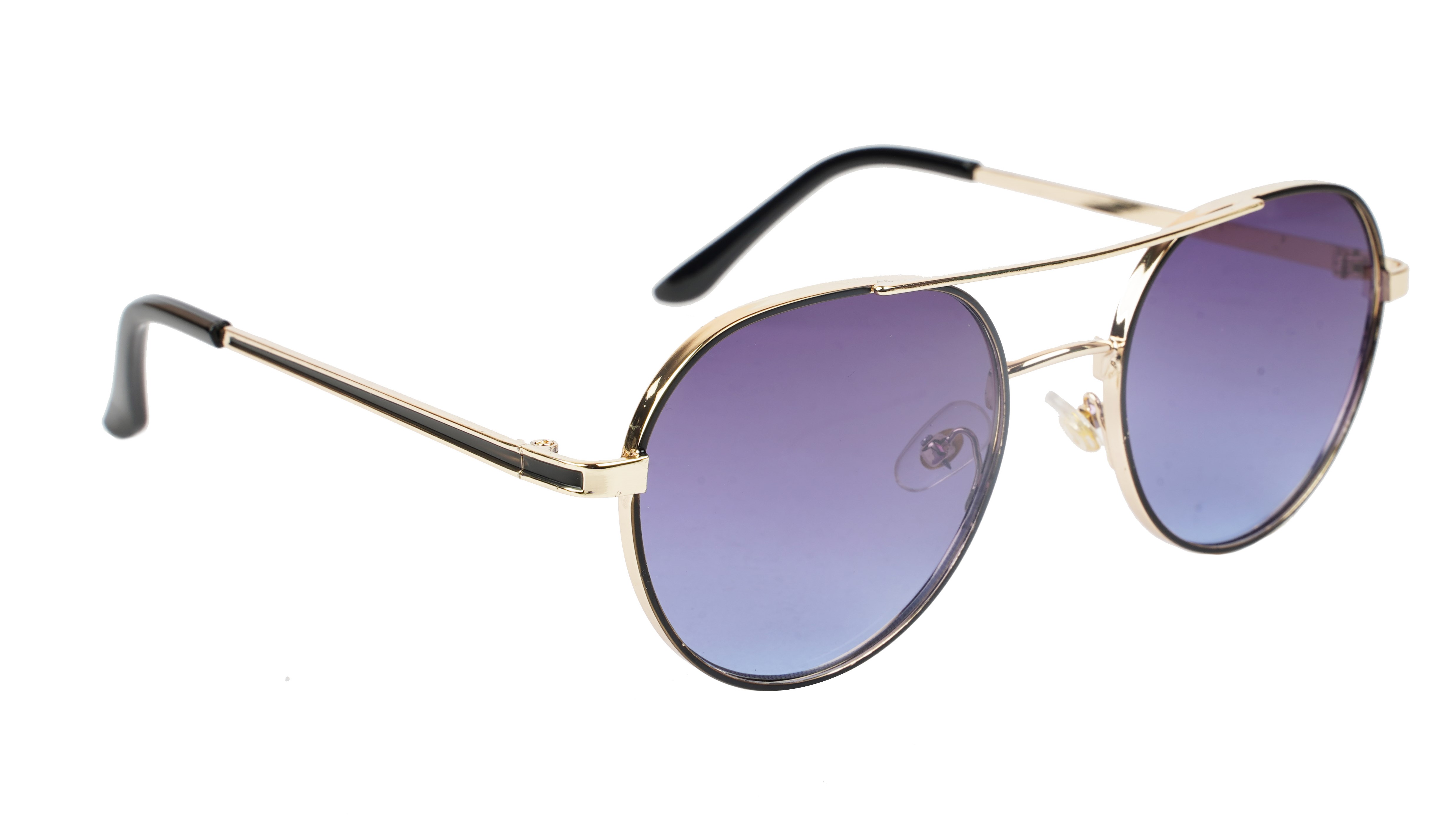 Unisex Small Round Sunglasses. Golden & Black Metal Frame