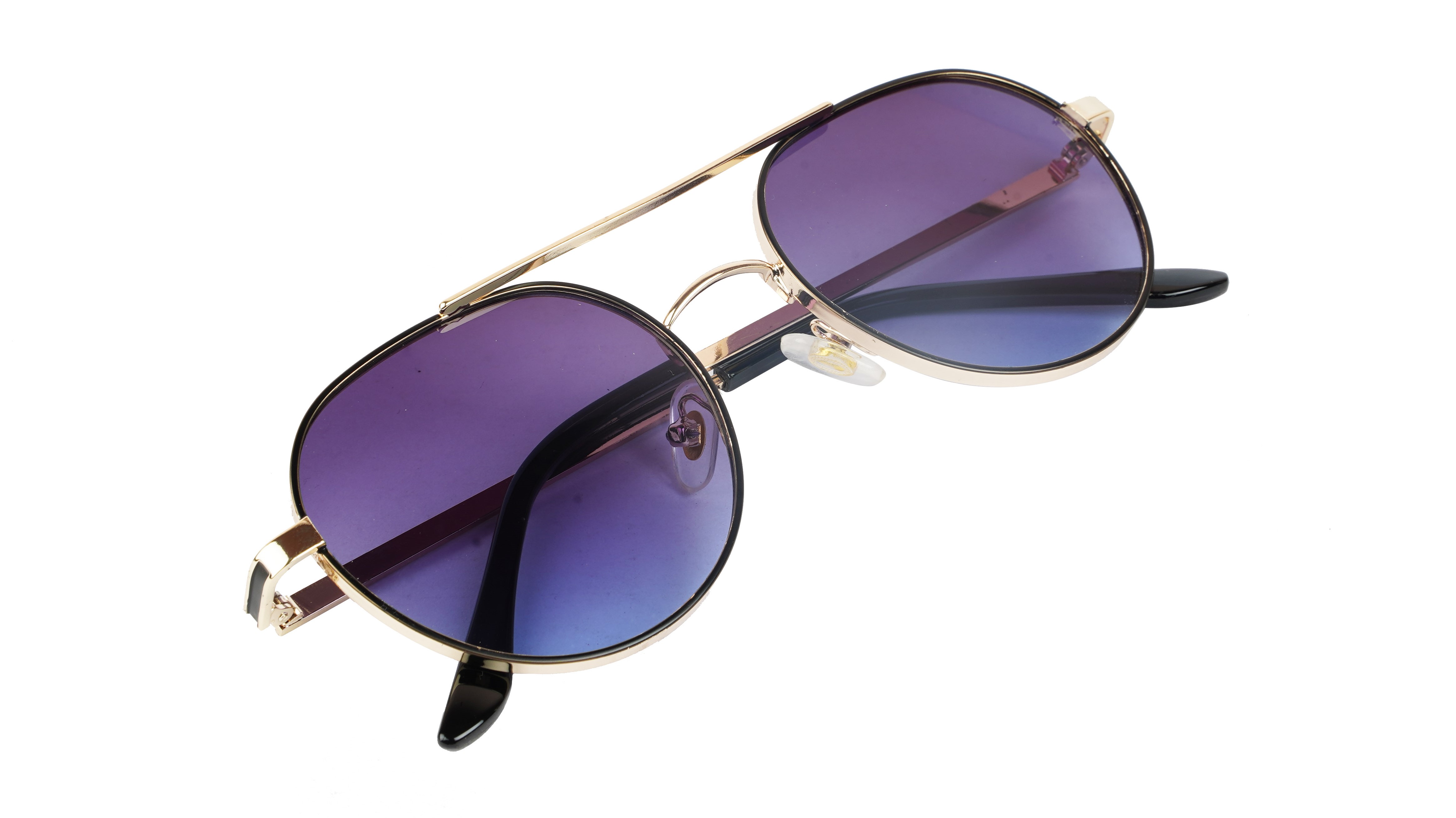 Unisex Small Round Sunglasses. Golden & Black Metal Frame