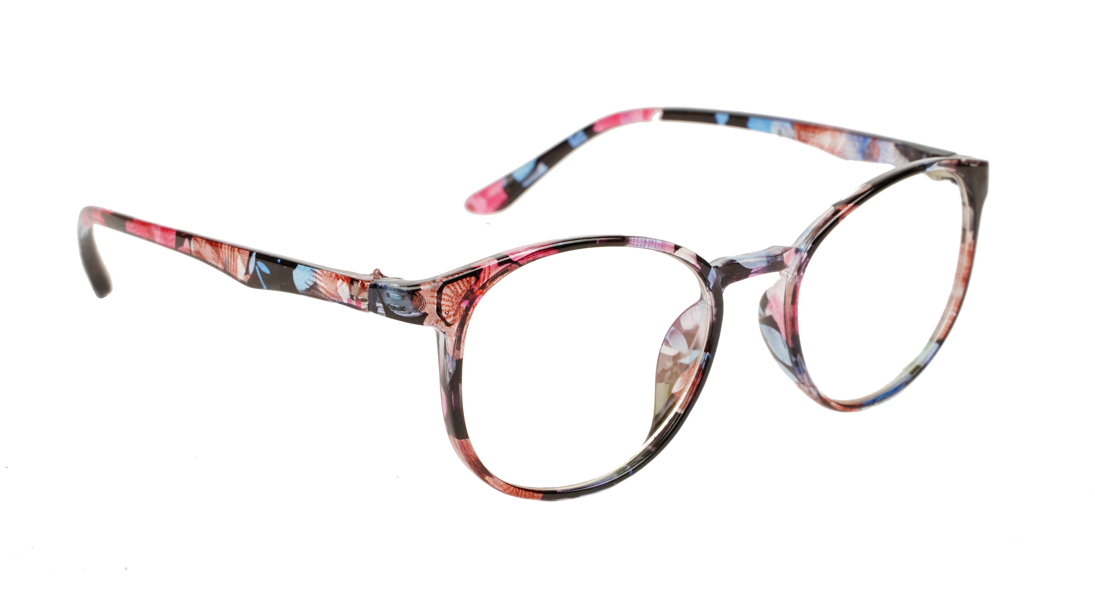 Round Medium Spectacle Frame For Girls&Women. Floral Print Frame