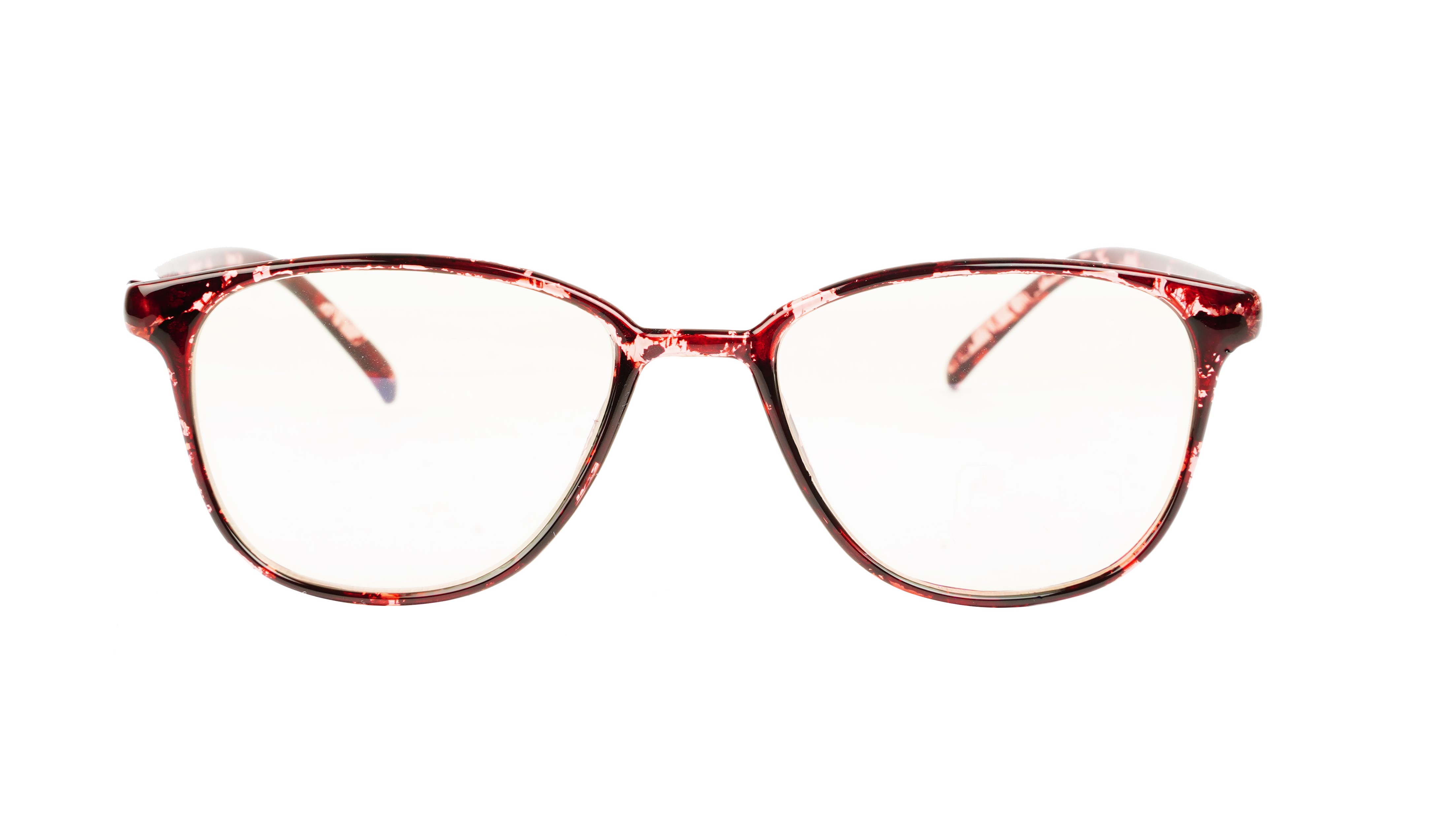 Unisex Large Rectangular Spectacle Frame. Red & Transparent Frame