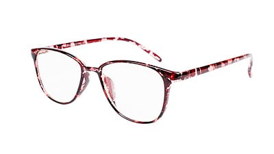 Unisex Large Rectangular Spectacle Frame. Red & Transparent Frame