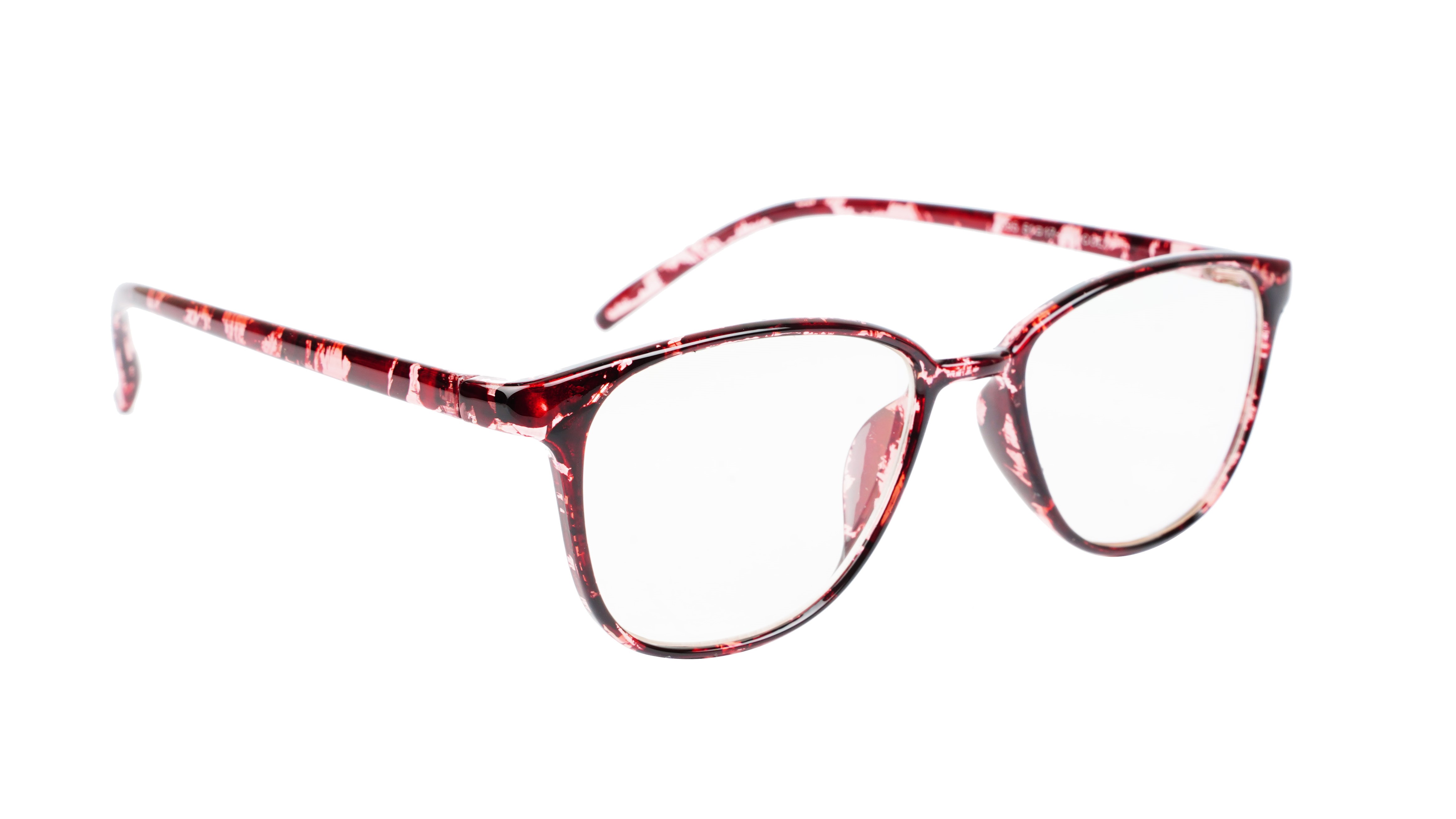 Unisex Large Rectangular Spectacle Frame. Red & Transparent Frame