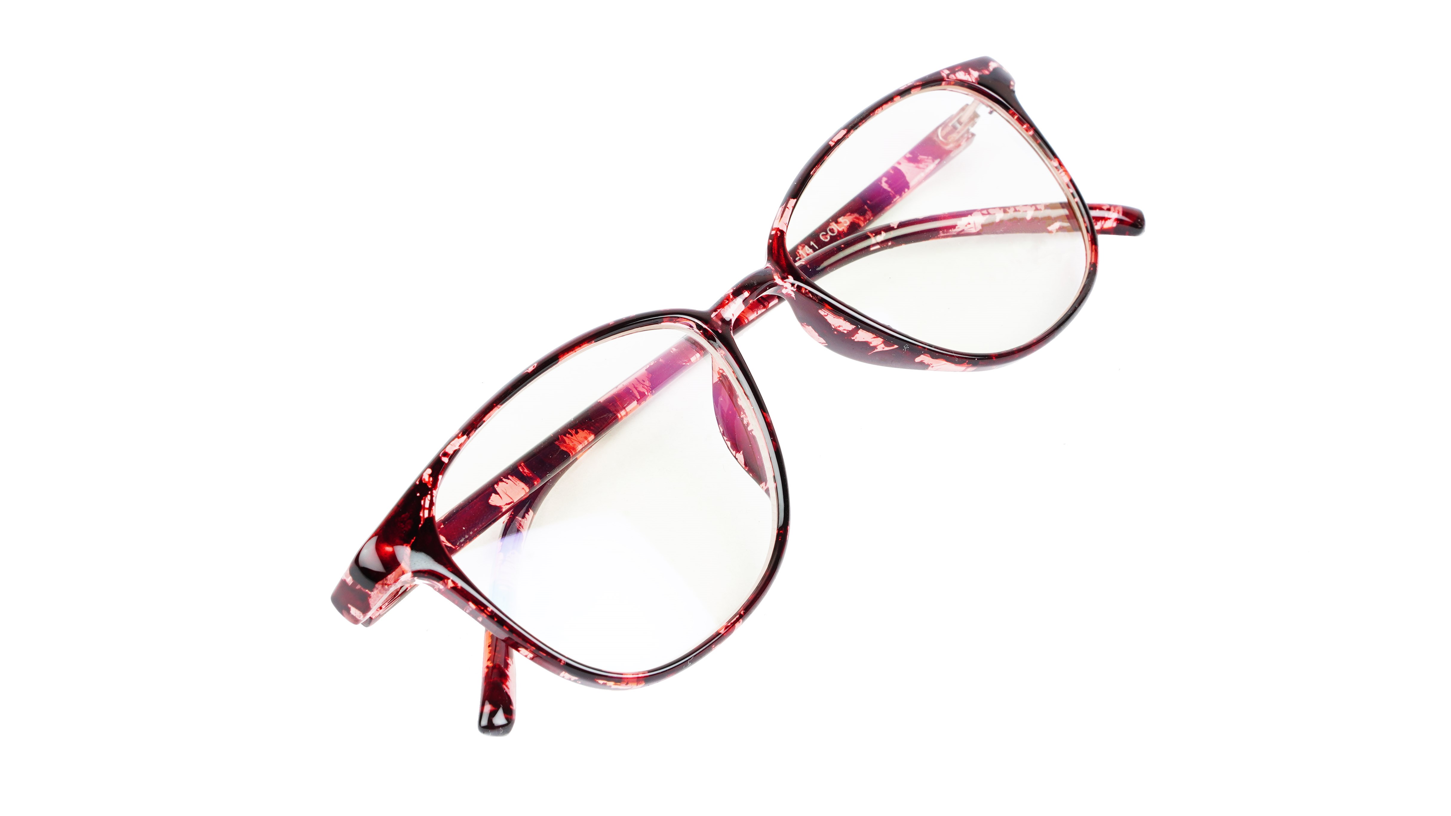 Unisex Large Rectangular Spectacle Frame. Red & Transparent Frame