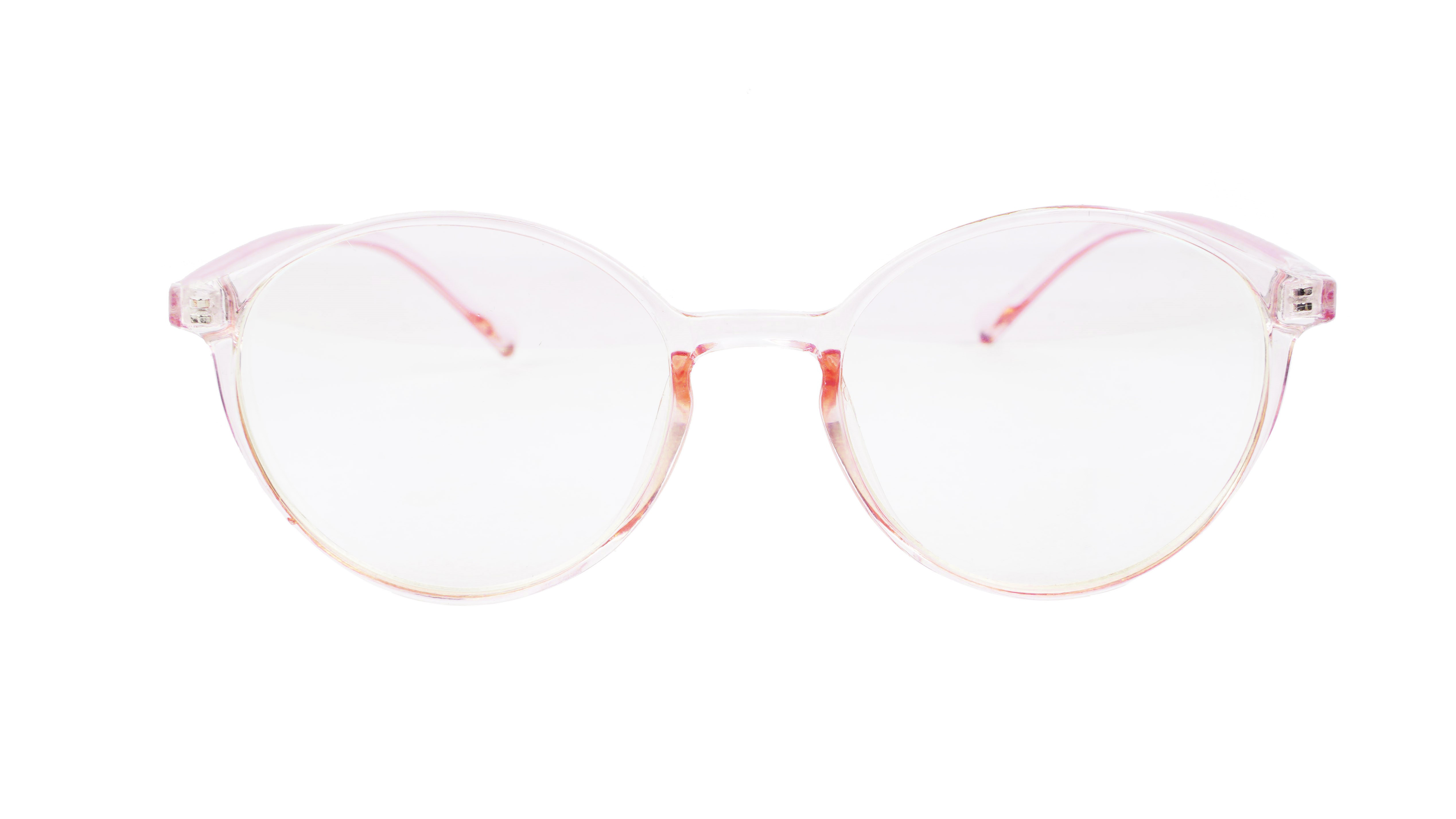 Female Full Rim Round Medium Spectacle Frame. See Through Pink Color